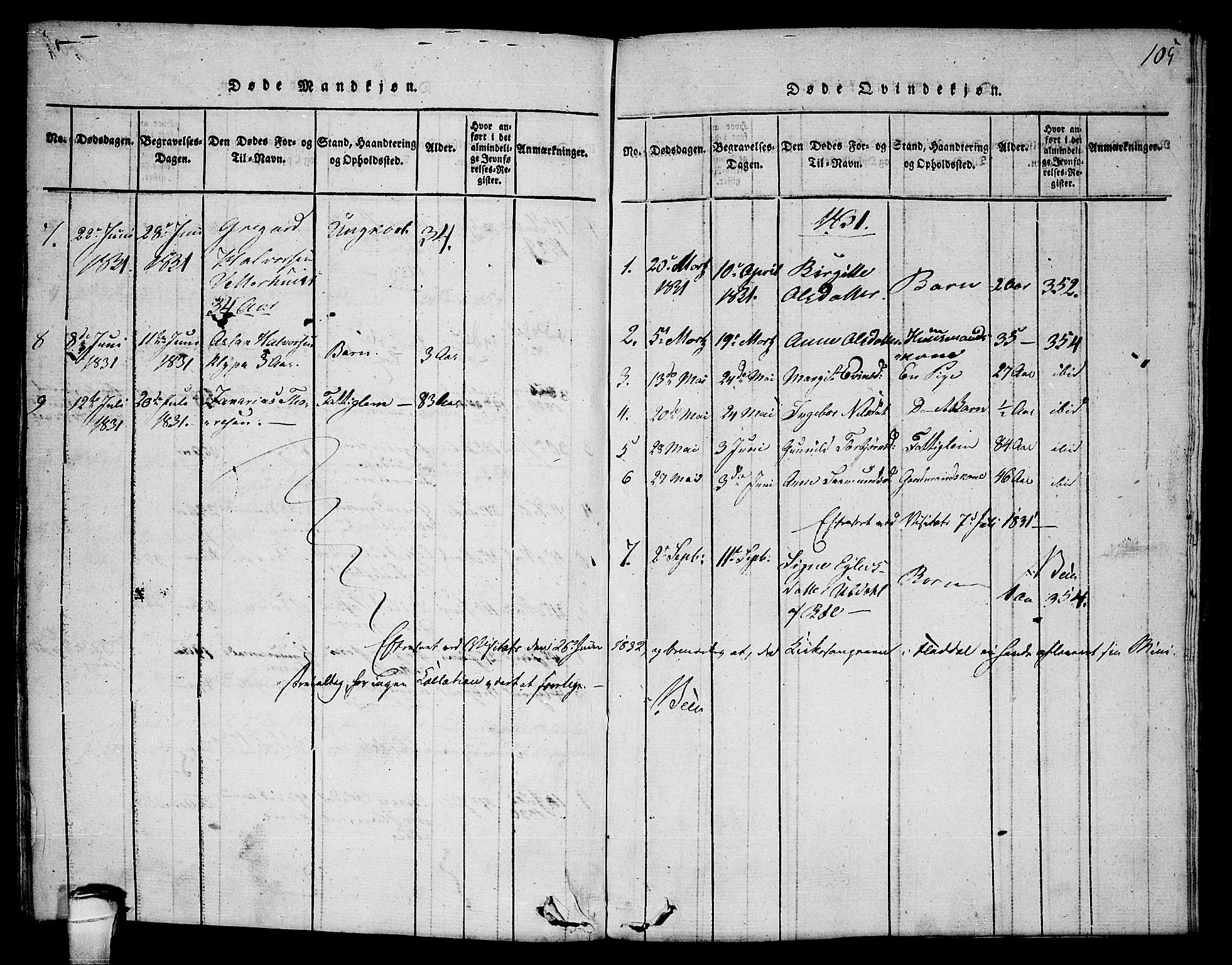 Seljord kirkebøker, AV/SAKO-A-20/F/Fc/L0001: Ministerialbok nr. III 1, 1815-1831, s. 105