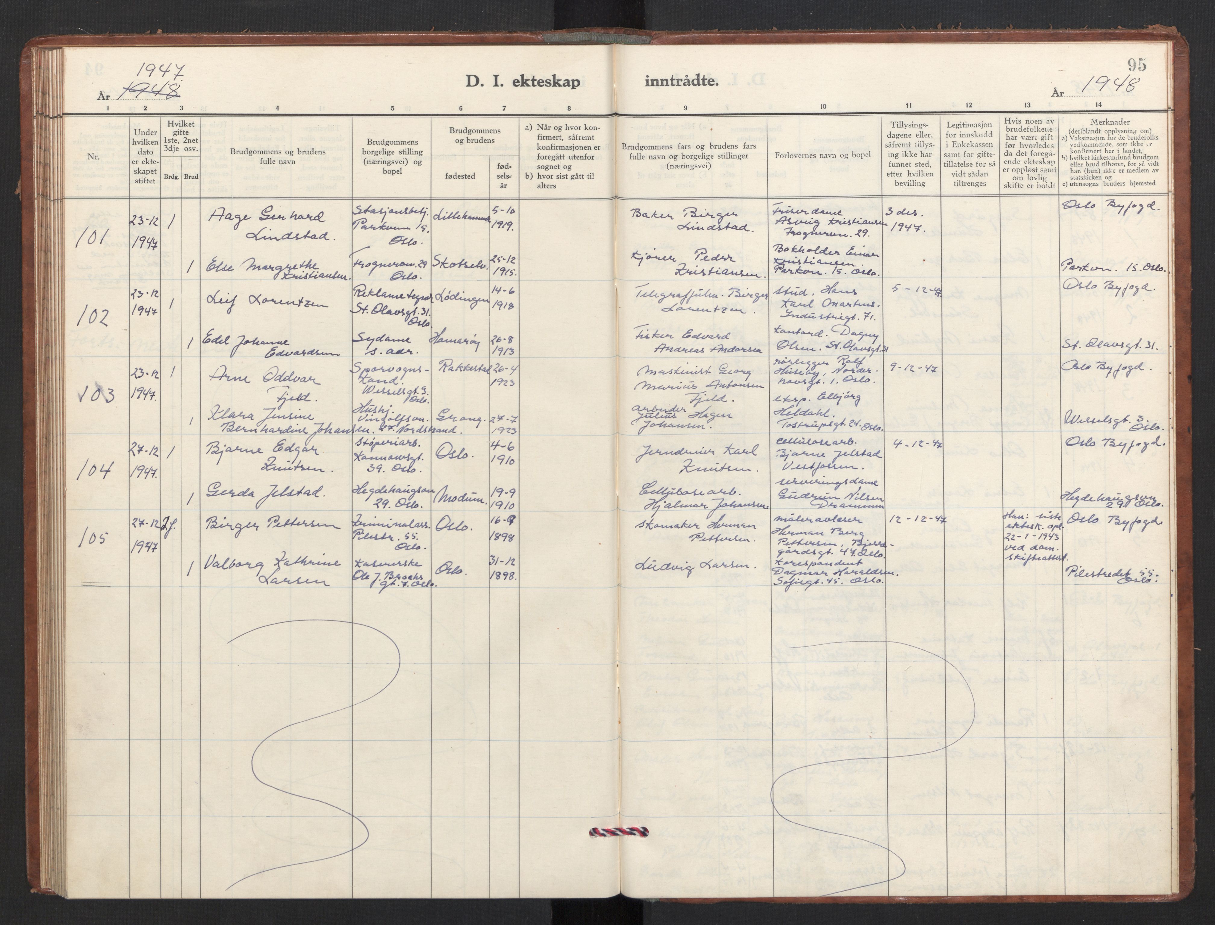 Trefoldighet prestekontor Kirkebøker, AV/SAO-A-10882/F/Fg/L0003: Ministerialbok nr. VII 3, 1940-1948, s. 95