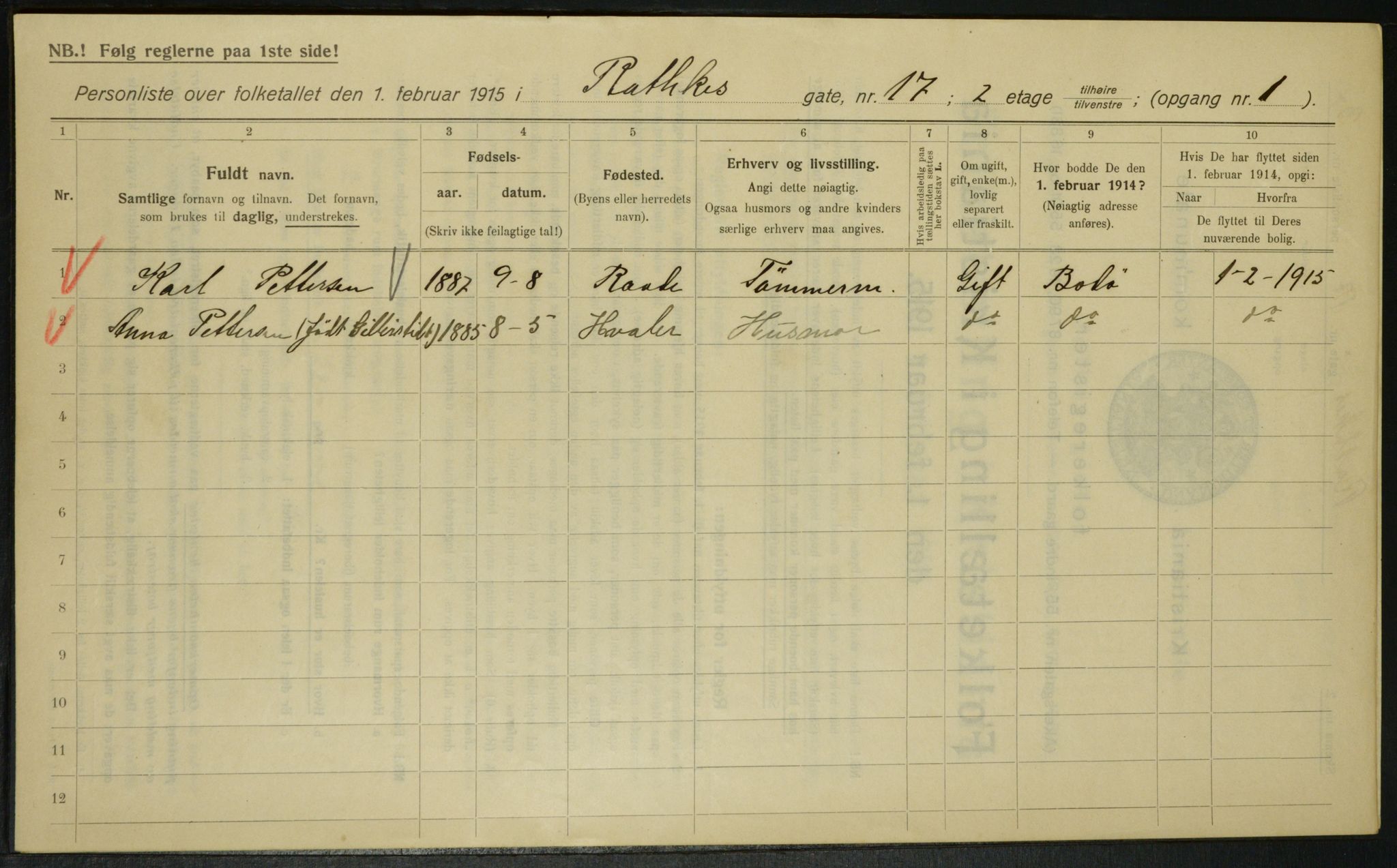 OBA, Kommunal folketelling 1.2.1915 for Kristiania, 1915, s. 82374