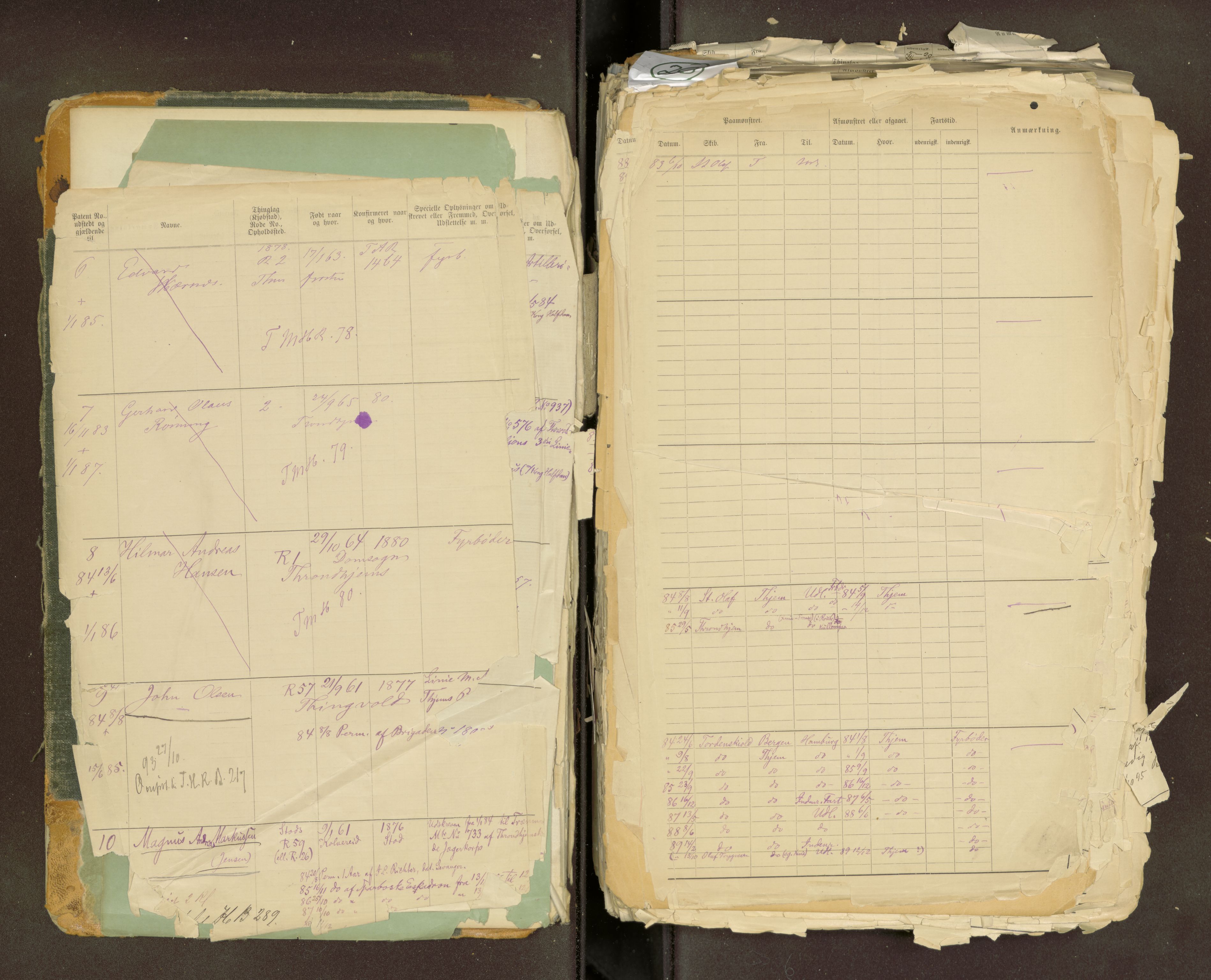 Trondheim sjømannskontor, AV/SAT-A-4709/2/1/1c/L0020/0001: -- / Sjøfartshovedrulle b maskinister og fyrbøtere Patent 1-33, 1883-1889