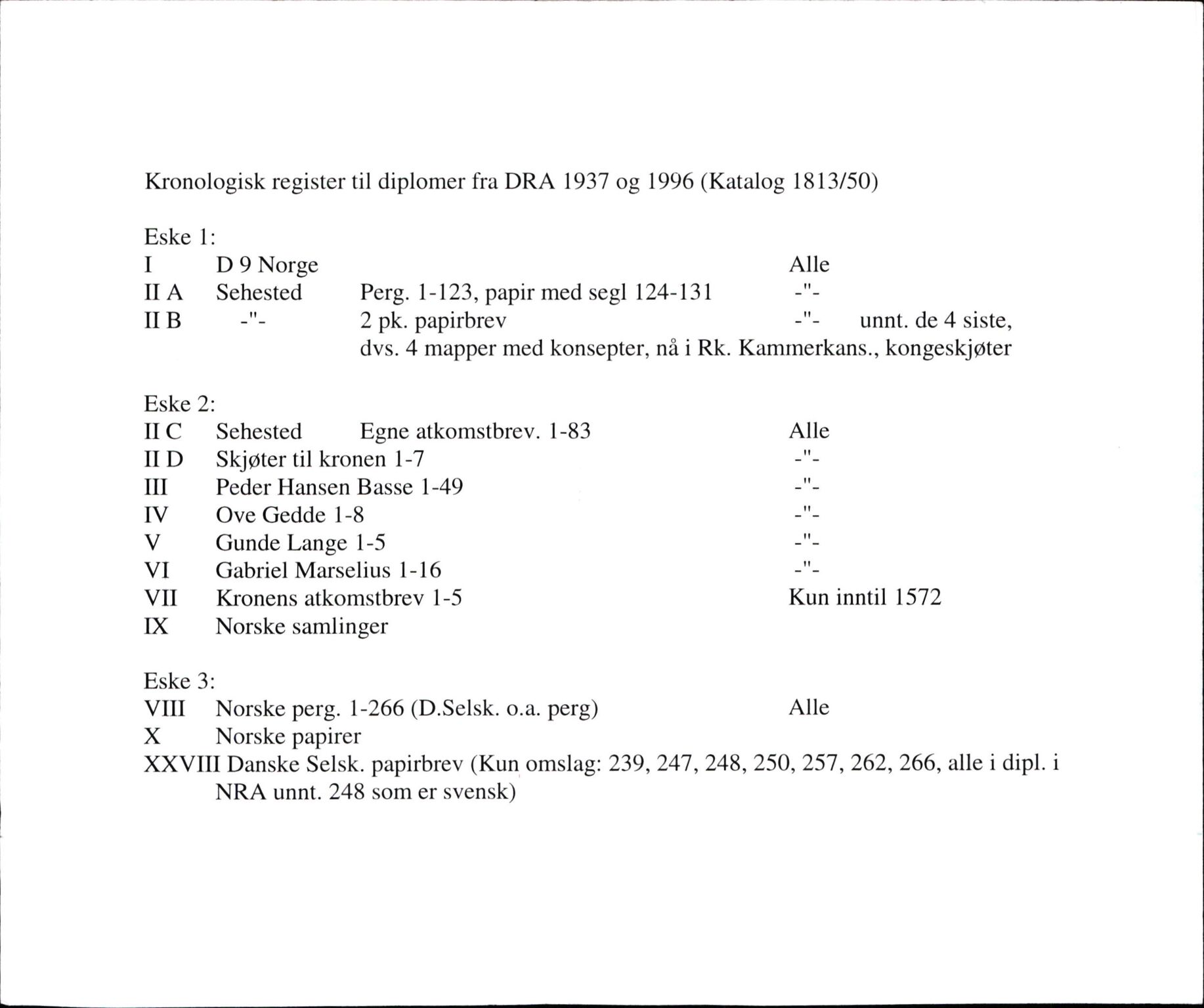 Riksarkivets diplomsamling, AV/RA-EA-5965/F35/F35f/L0002: Regestsedler: Diplomer fra DRA 1937 og 1996, s. 1