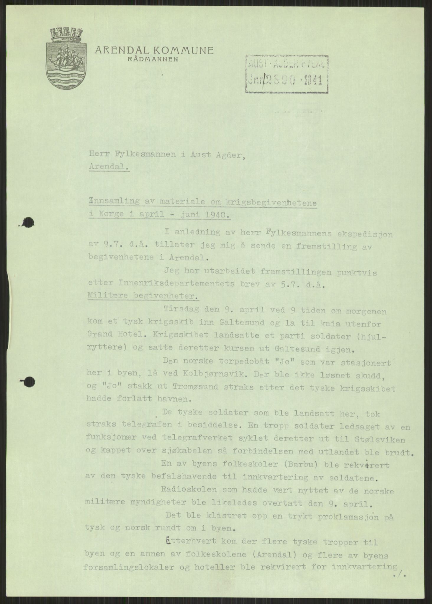 Forsvaret, Forsvarets krigshistoriske avdeling, AV/RA-RAFA-2017/Y/Ya/L0014: II-C-11-31 - Fylkesmenn.  Rapporter om krigsbegivenhetene 1940., 1940, s. 706