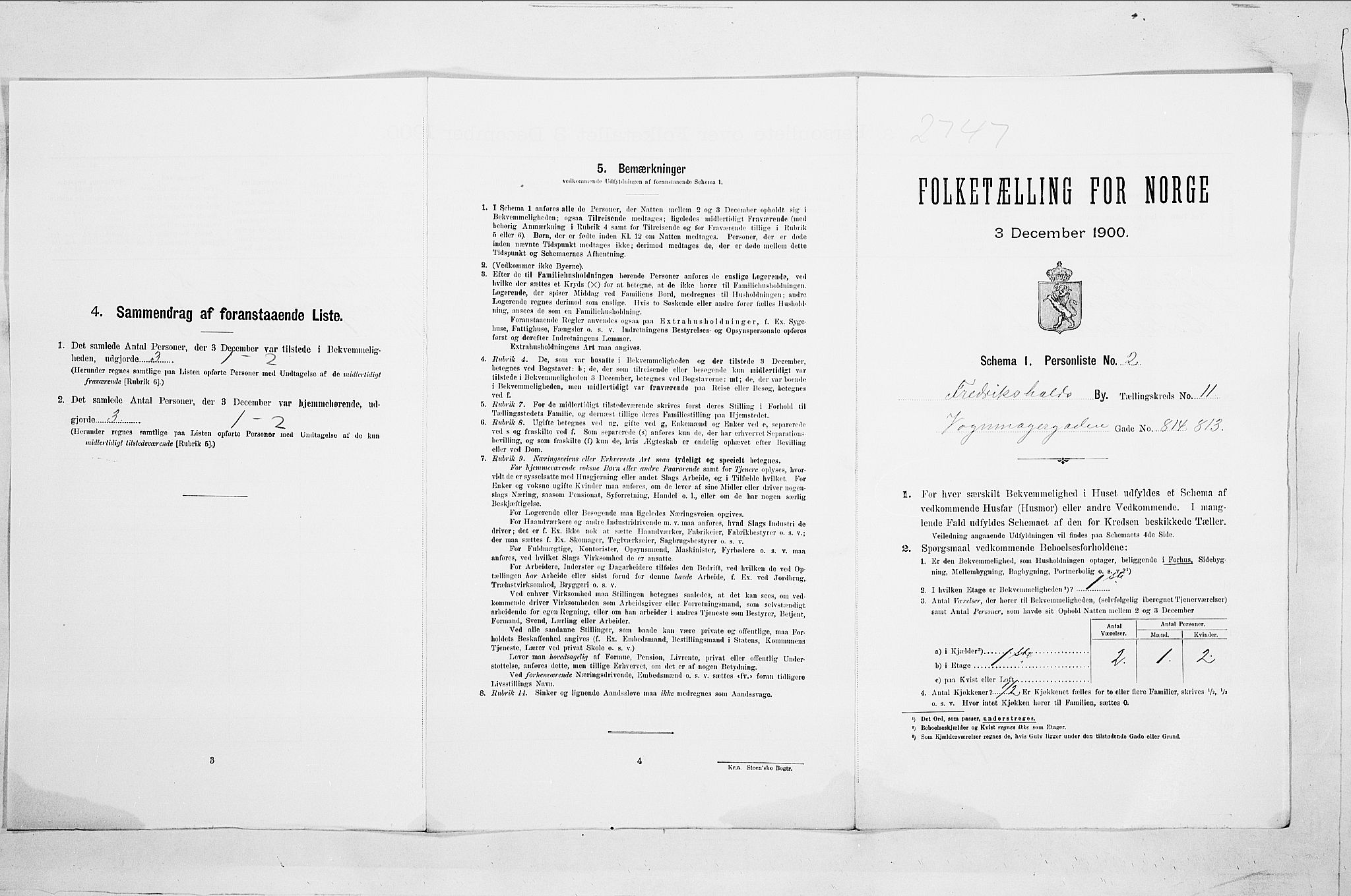 SAO, Folketelling 1900 for 0101 Fredrikshald kjøpstad, 1900