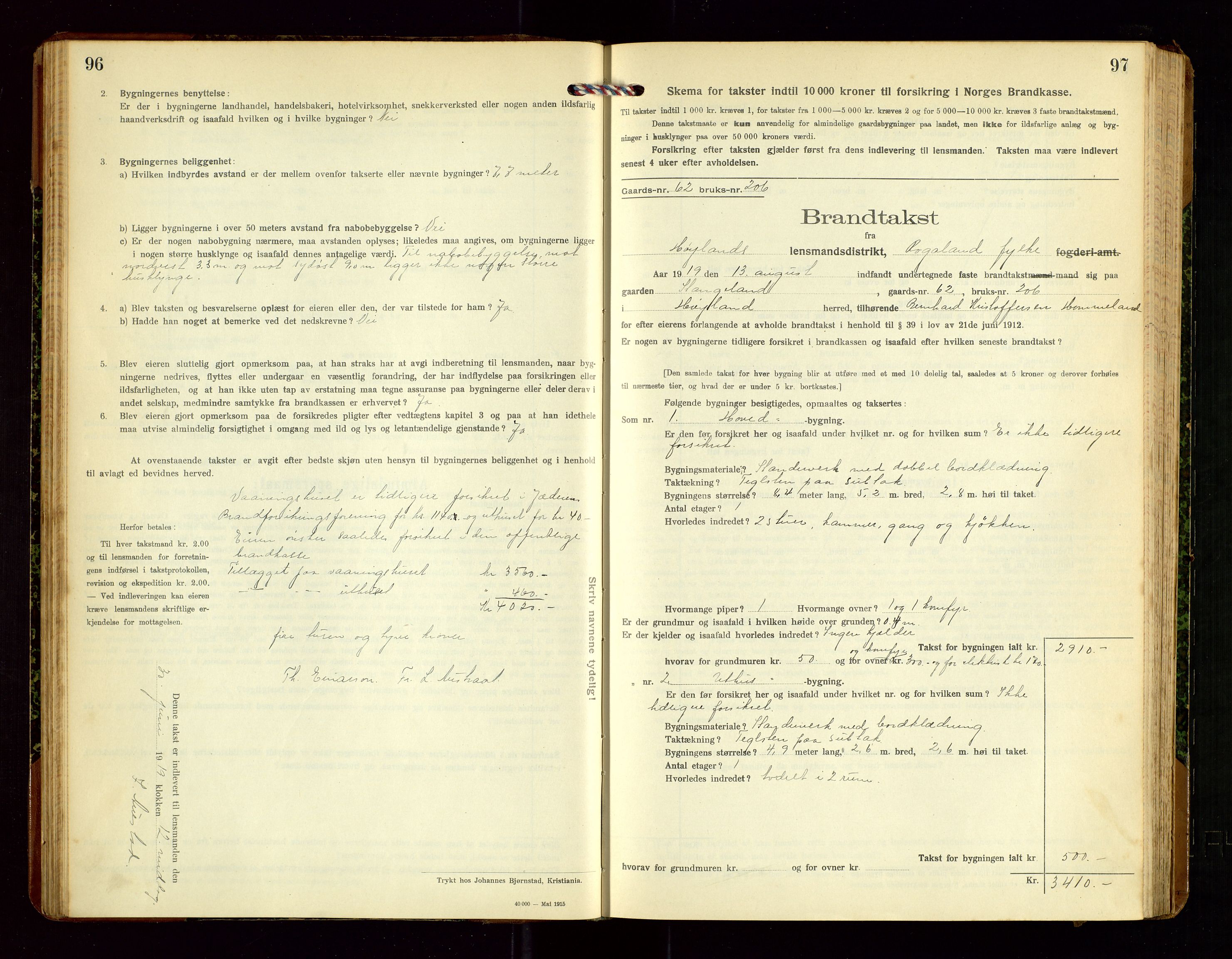 Høyland/Sandnes lensmannskontor, AV/SAST-A-100166/Gob/L0003: "Brandtakstprotokol", 1918-1924, s. 96-97