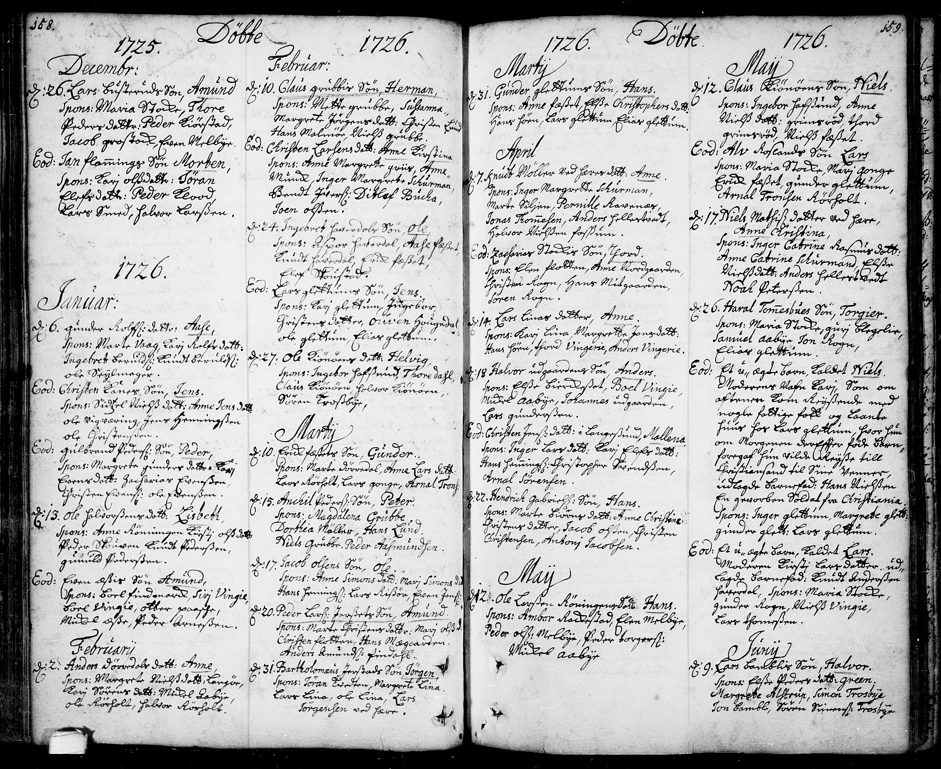 Bamble kirkebøker, AV/SAKO-A-253/F/Fa/L0001: Ministerialbok nr. I 1, 1702-1774, s. 158-159