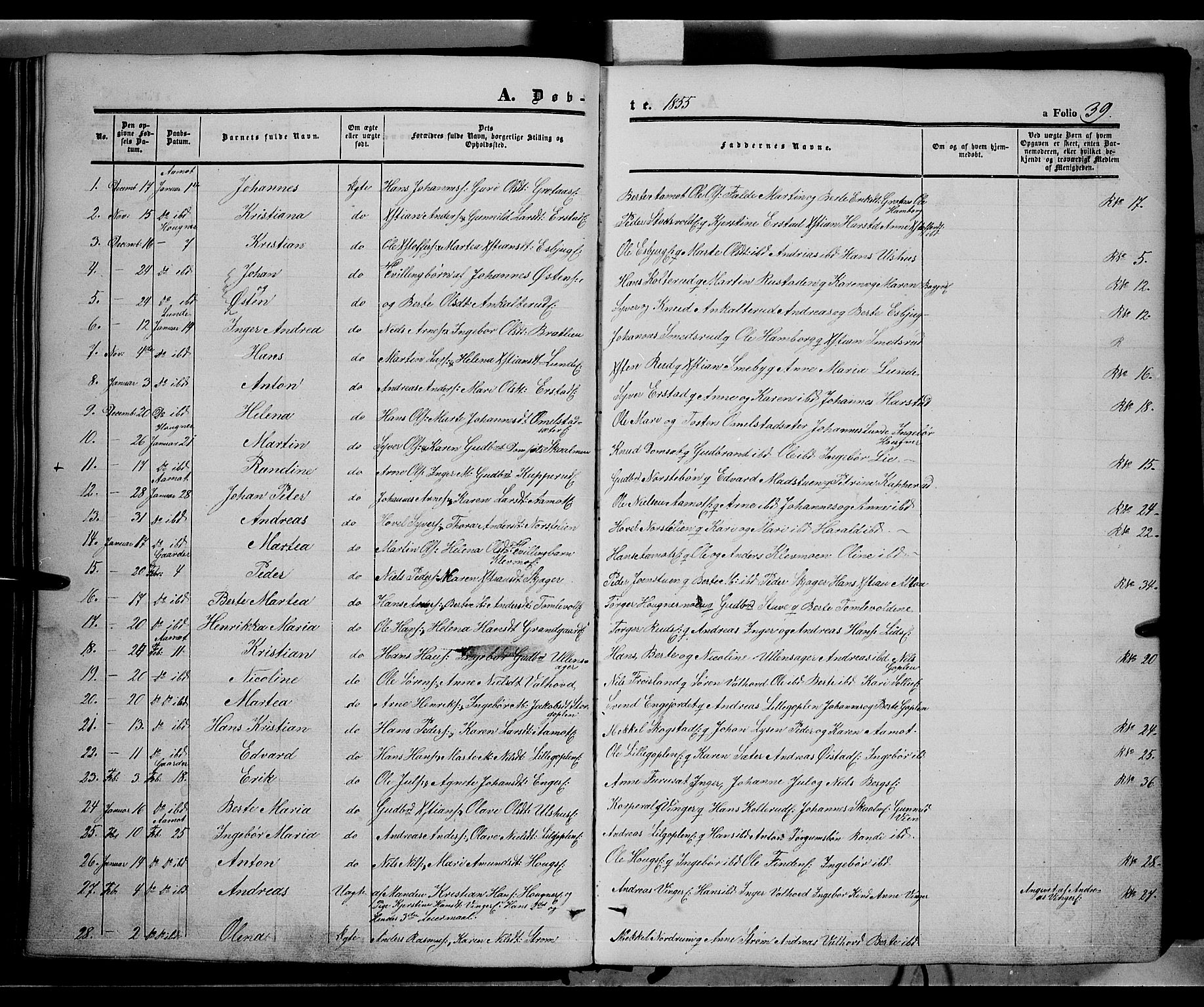Land prestekontor, AV/SAH-PREST-120/H/Ha/Haa/L0010: Ministerialbok nr. 10, 1847-1859, s. 39
