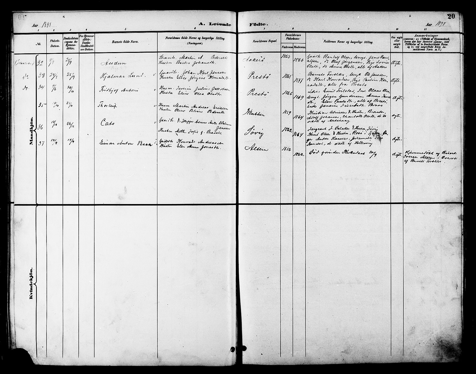 Ministerialprotokoller, klokkerbøker og fødselsregistre - Nordland, AV/SAT-A-1459/830/L0463: Klokkerbok nr. 830C05, 1895-1906, s. 20