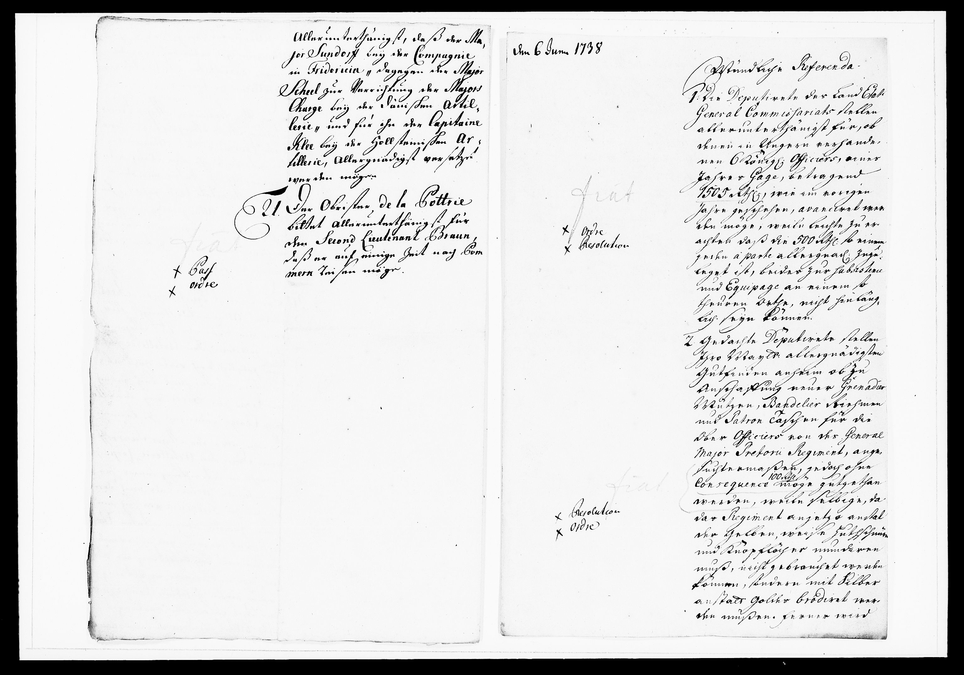 Krigskollegiet, Krigskancelliet, DRA/A-0006/-/1143-1150: Refererede sager, 1738, s. 265