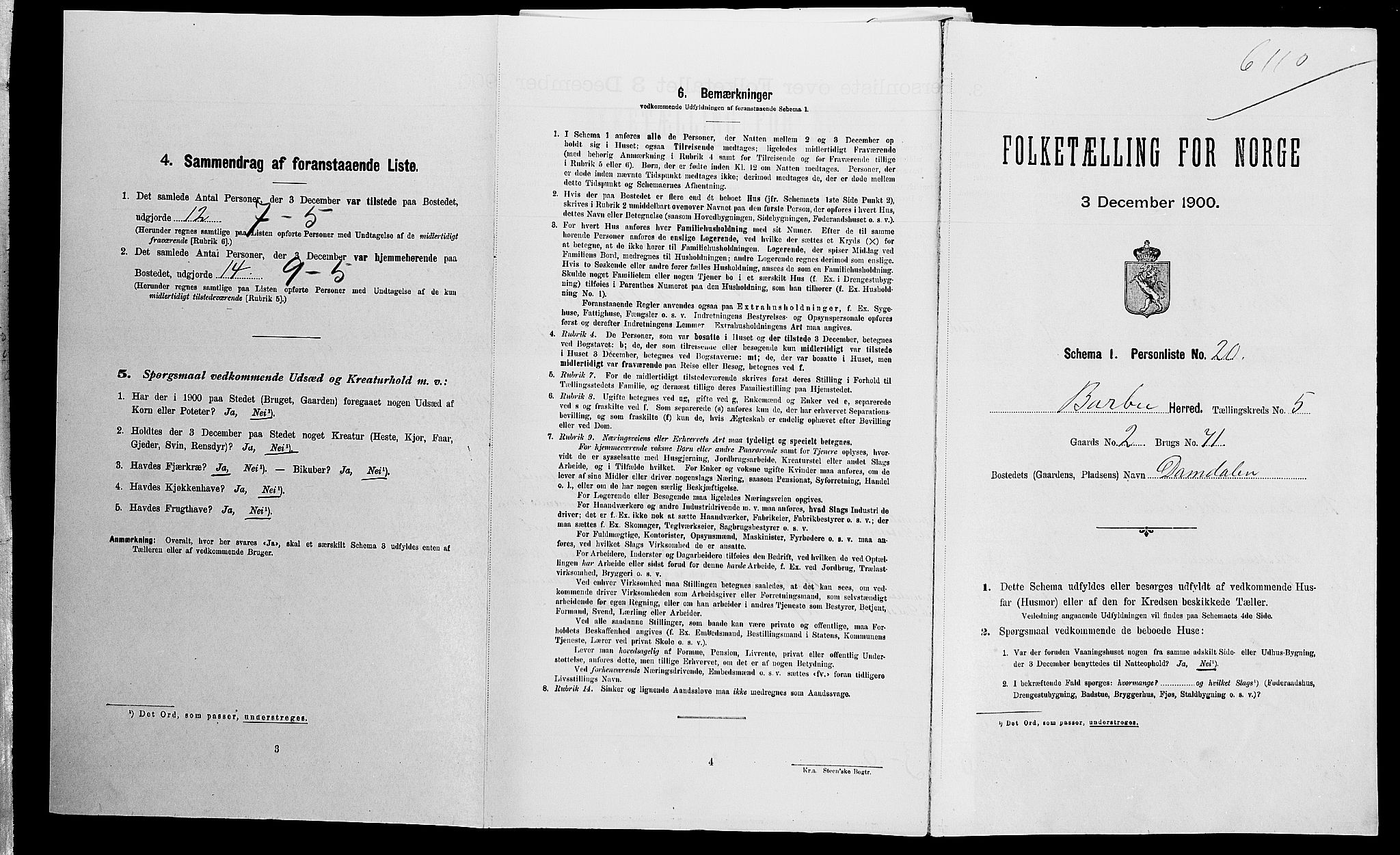SAK, Folketelling 1900 for 0990 Barbu herred, 1900, s. 703