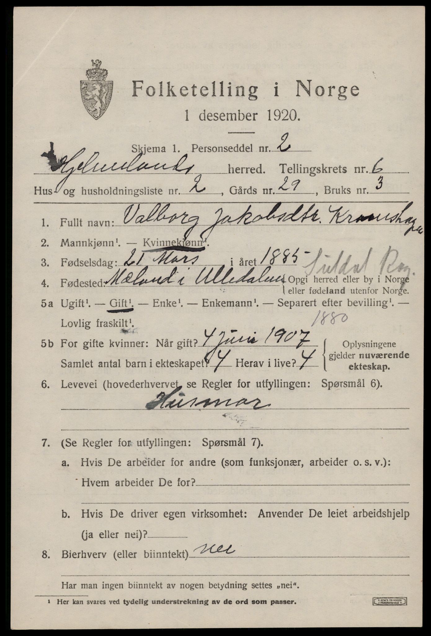 SAST, Folketelling 1920 for 1133 Hjelmeland herred, 1920, s. 2049