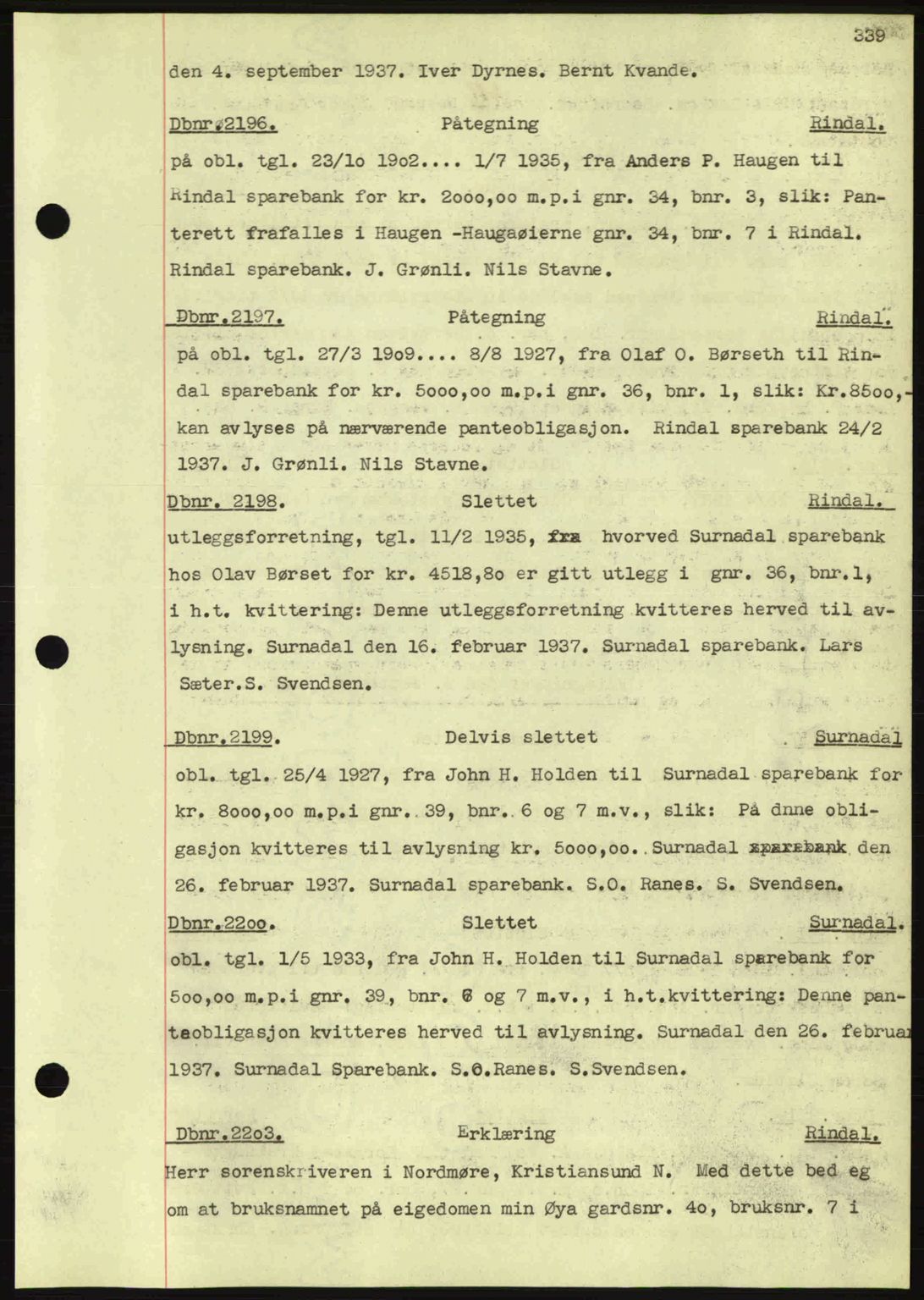 Nordmøre sorenskriveri, SAT/A-4132/1/2/2Ca: Pantebok nr. C80, 1936-1939, Dagboknr: 2196/1937
