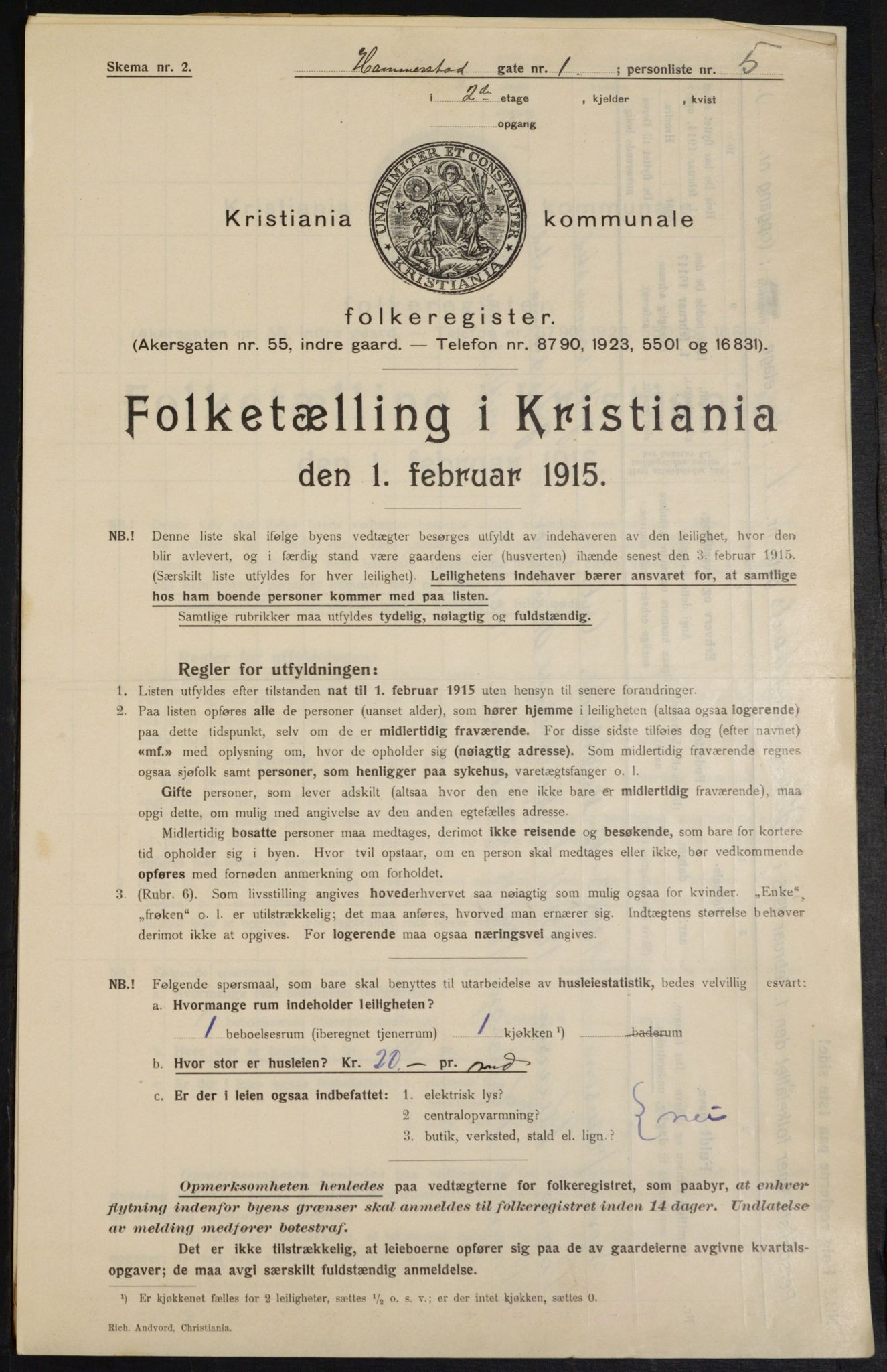 OBA, Kommunal folketelling 1.2.1915 for Kristiania, 1915, s. 34146