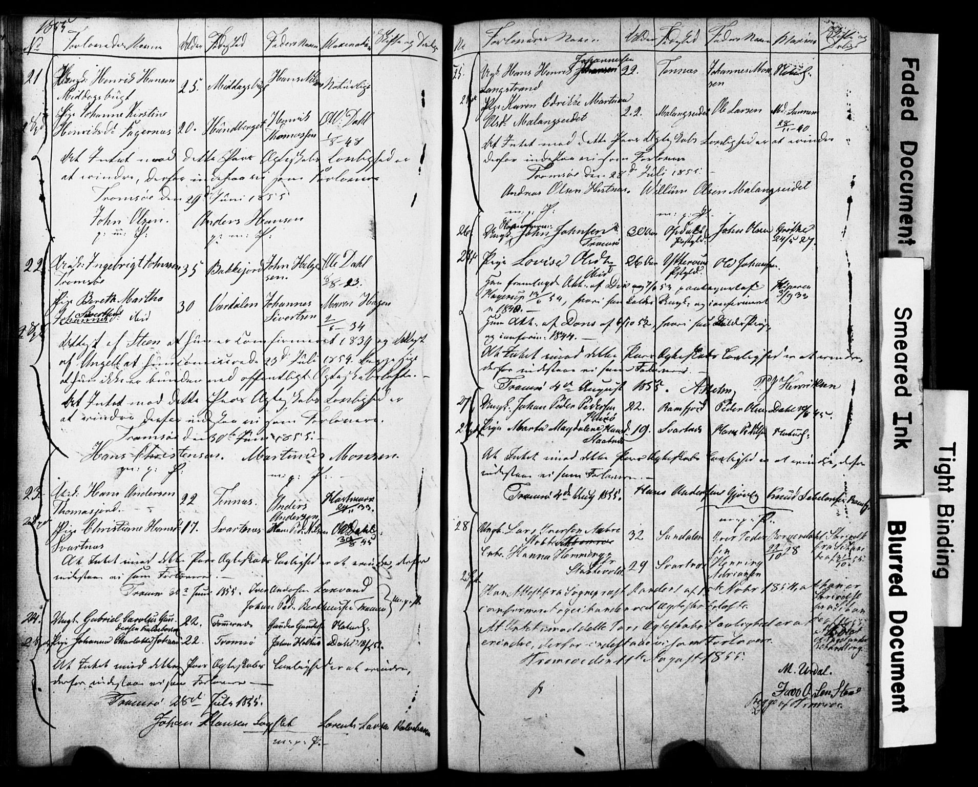 Tromsø sokneprestkontor/stiftsprosti/domprosti, AV/SATØ-S-1343/H/Hc/L0097: Lysningsprotokoll nr. 97, 1851-1872