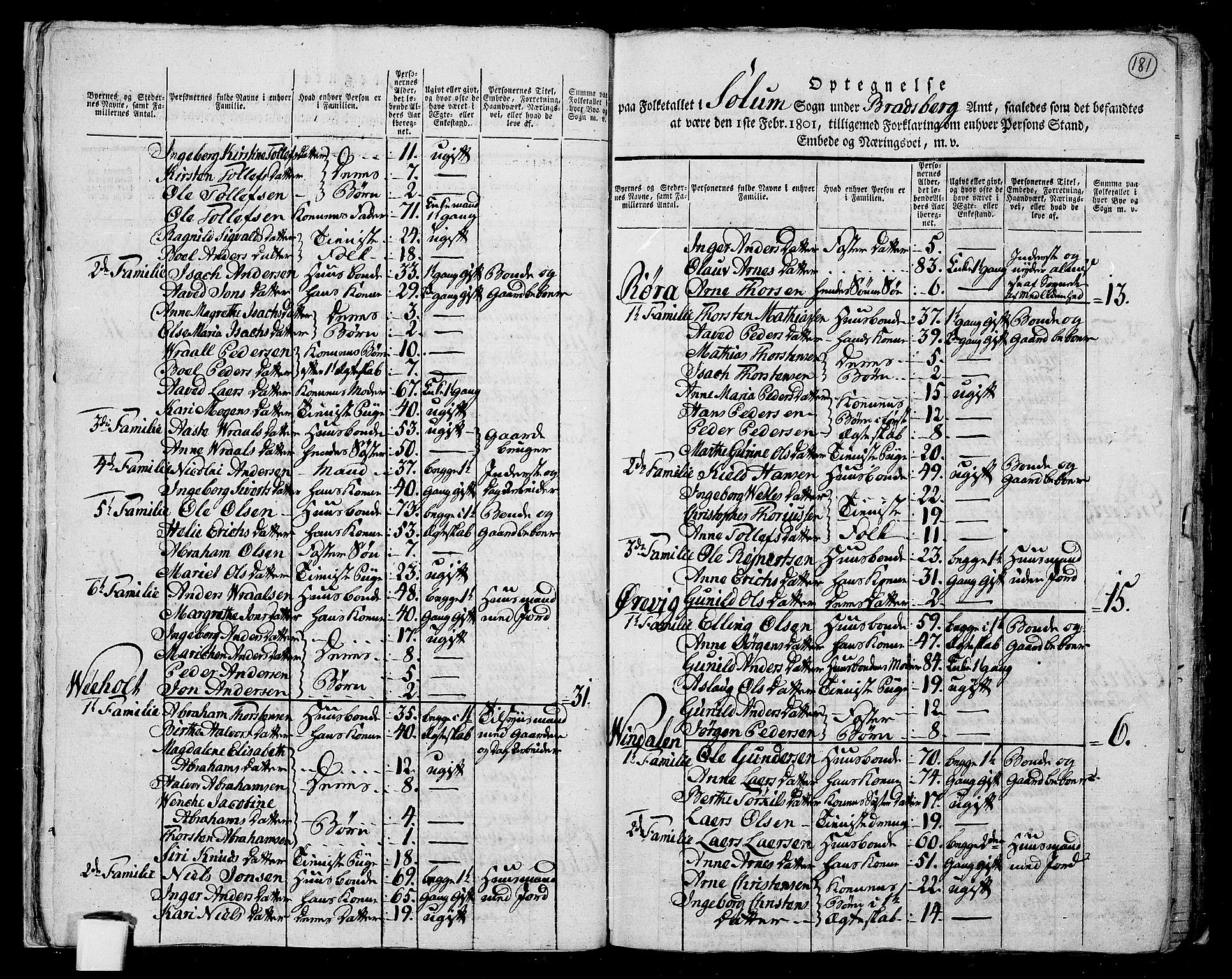 RA, Folketelling 1801 for 0818P Solum prestegjeld, 1801, s. 180b-181a