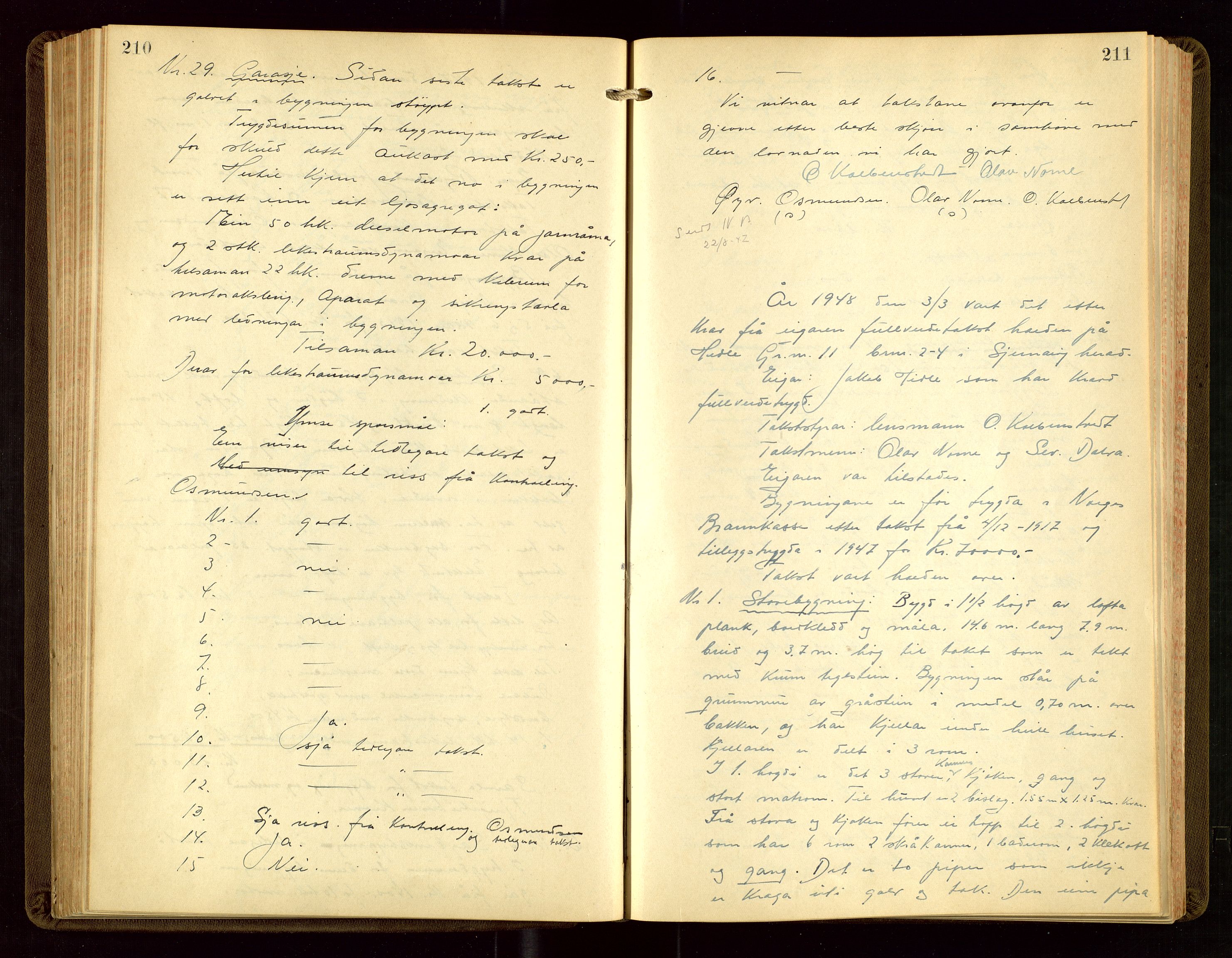 Nedstrand lensmannskontor, AV/SAST-A-100236/Goa/L0002: "Brandtakstprotokoll for lensmannen i Nedstrand", 1922-1955, s. 210-211