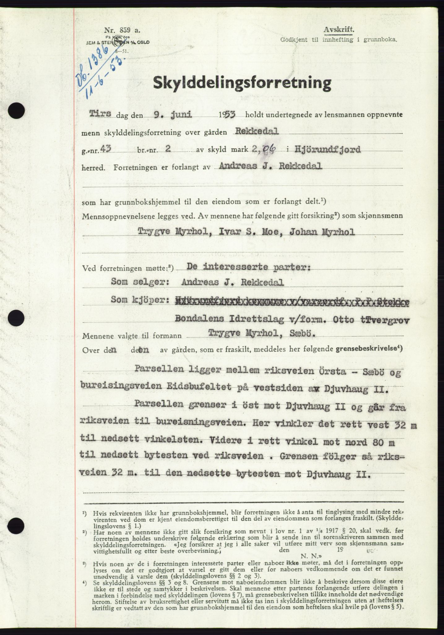 Søre Sunnmøre sorenskriveri, AV/SAT-A-4122/1/2/2C/L0095: Pantebok nr. 21A, 1953-1953, Dagboknr: 1386/1953