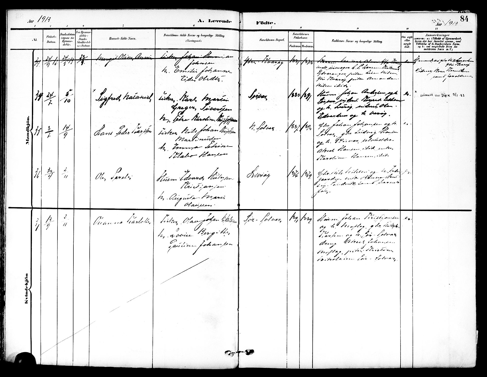 Ministerialprotokoller, klokkerbøker og fødselsregistre - Nordland, SAT/A-1459/839/L0569: Ministerialbok nr. 839A06, 1903-1922, s. 84