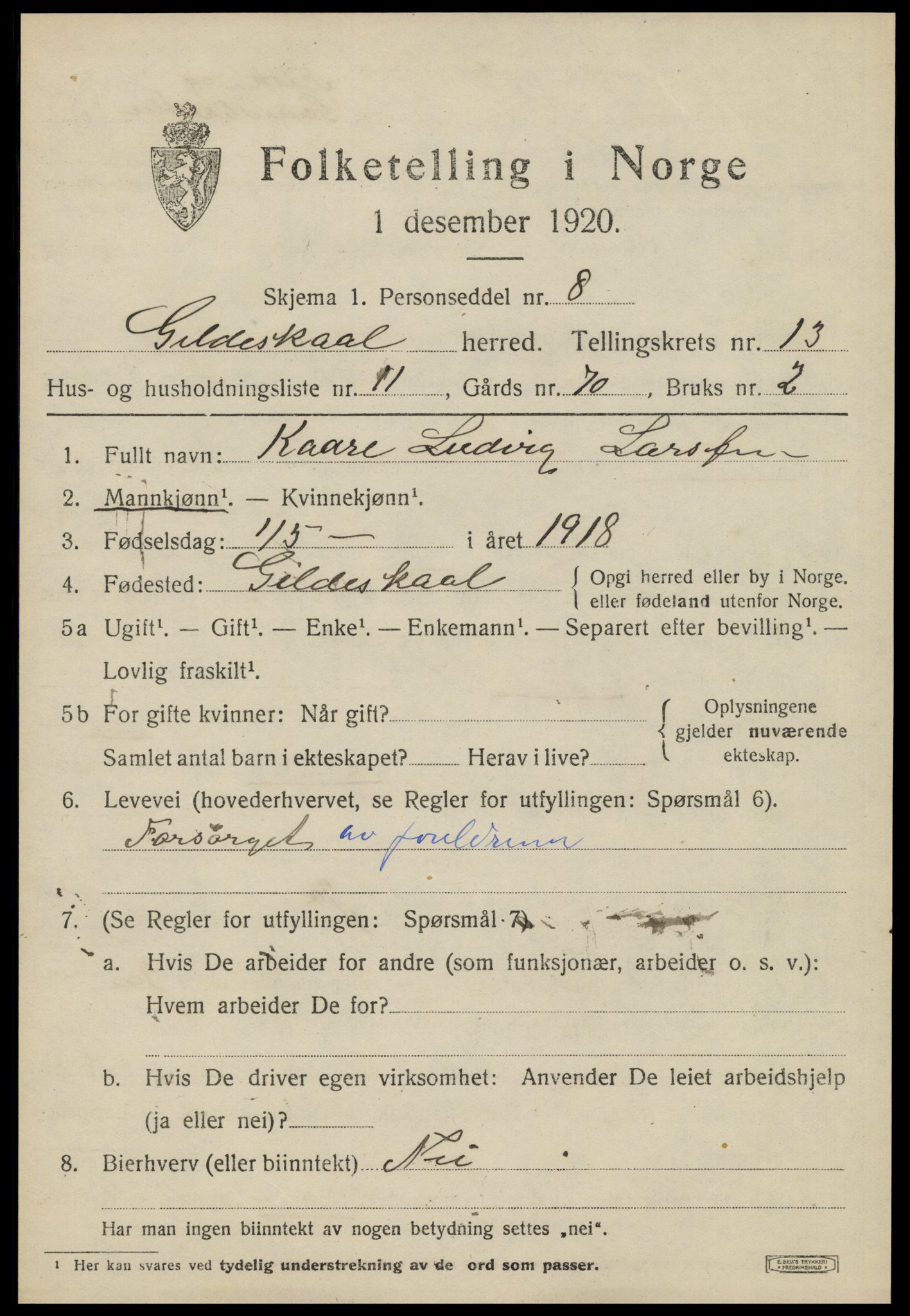 SAT, Folketelling 1920 for 1838 Gildeskål herred, 1920, s. 7790