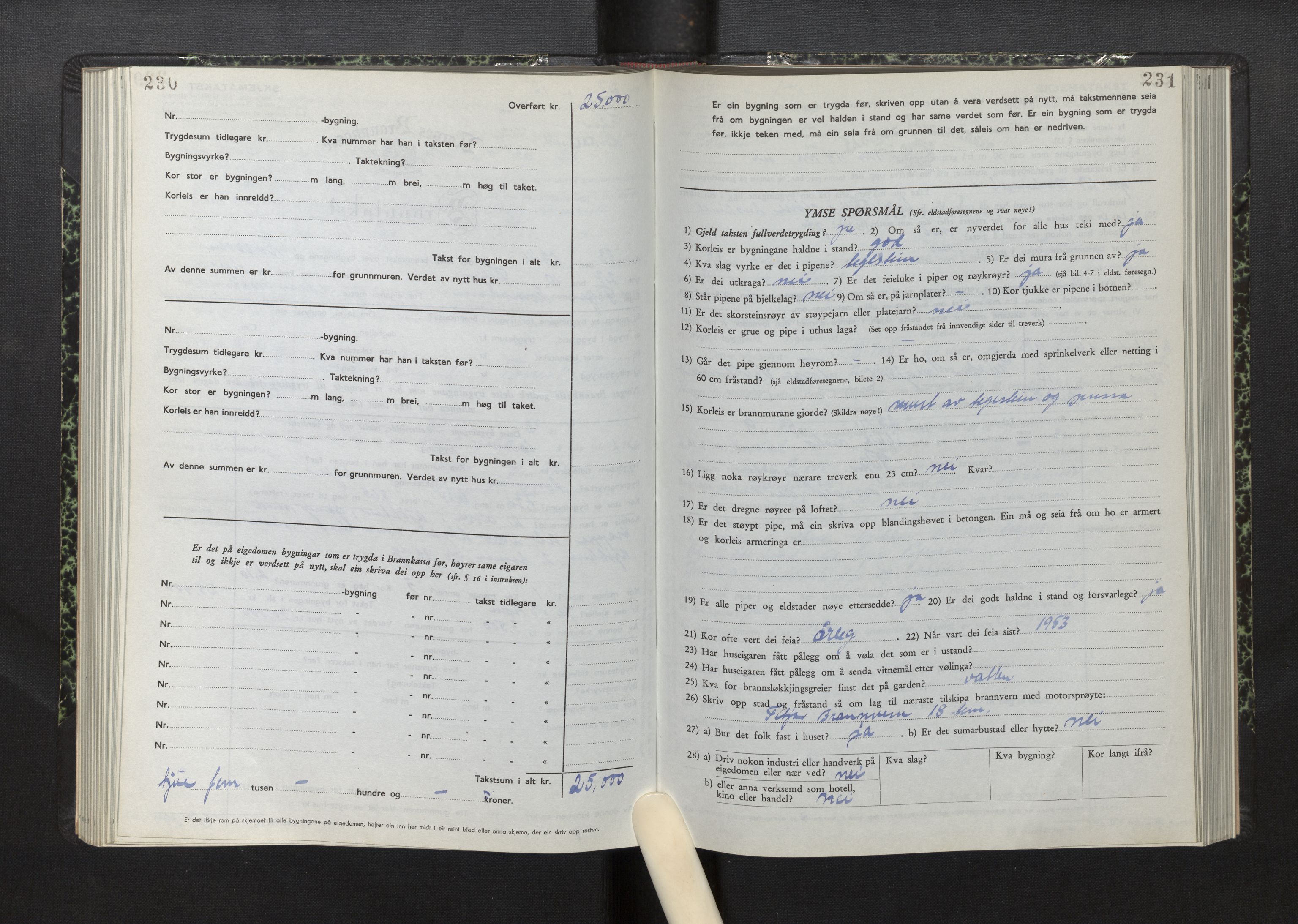 Lensmannen i Fitjar, AV/SAB-A-32001/0012/L0001b: Branntakstprotokoll, skjematakst, 1949-1955, s. 230-231