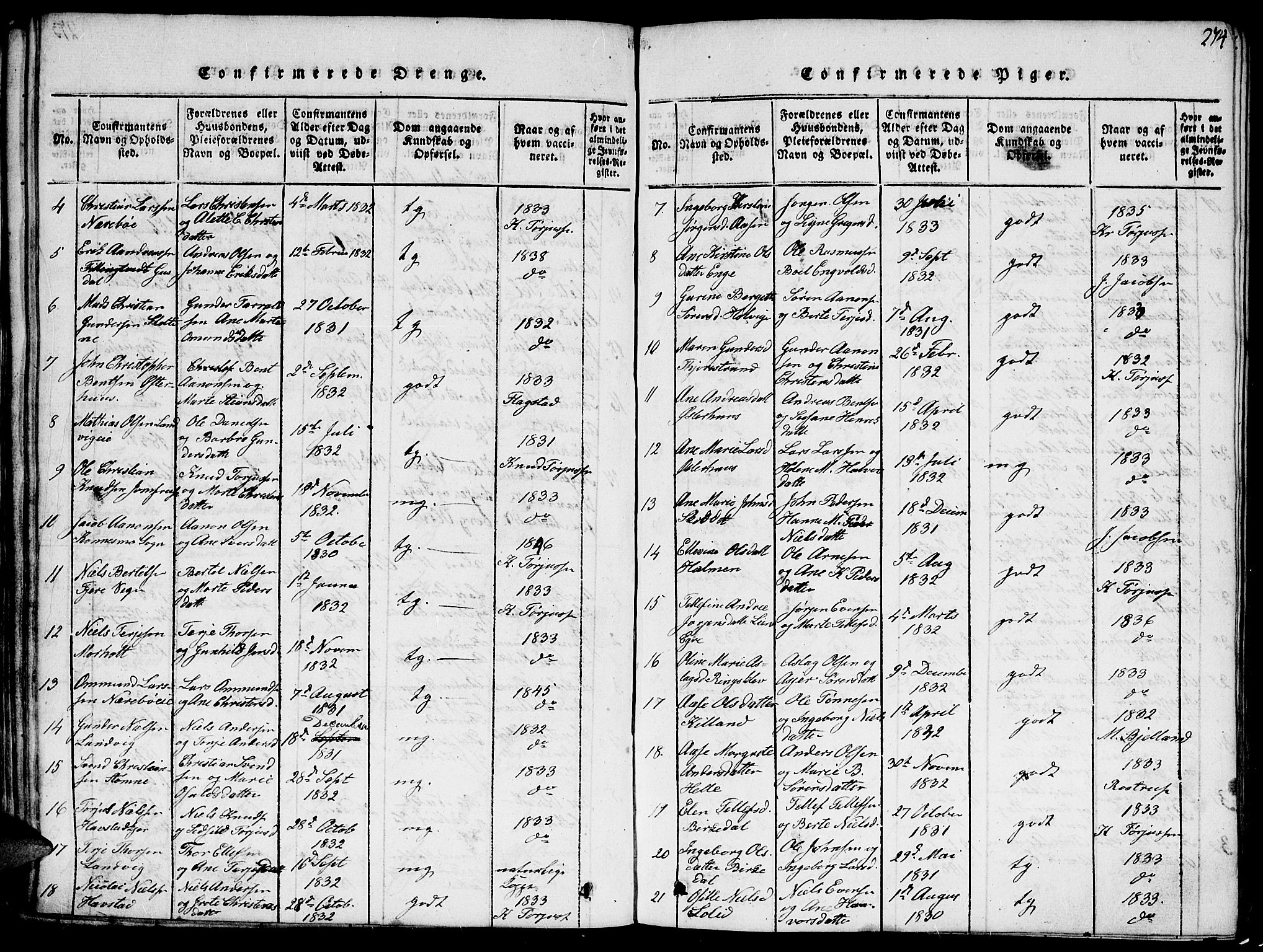 Hommedal sokneprestkontor, SAK/1111-0023/F/Fa/Fab/L0003: Ministerialbok nr. A 3, 1815-1848, s. 274