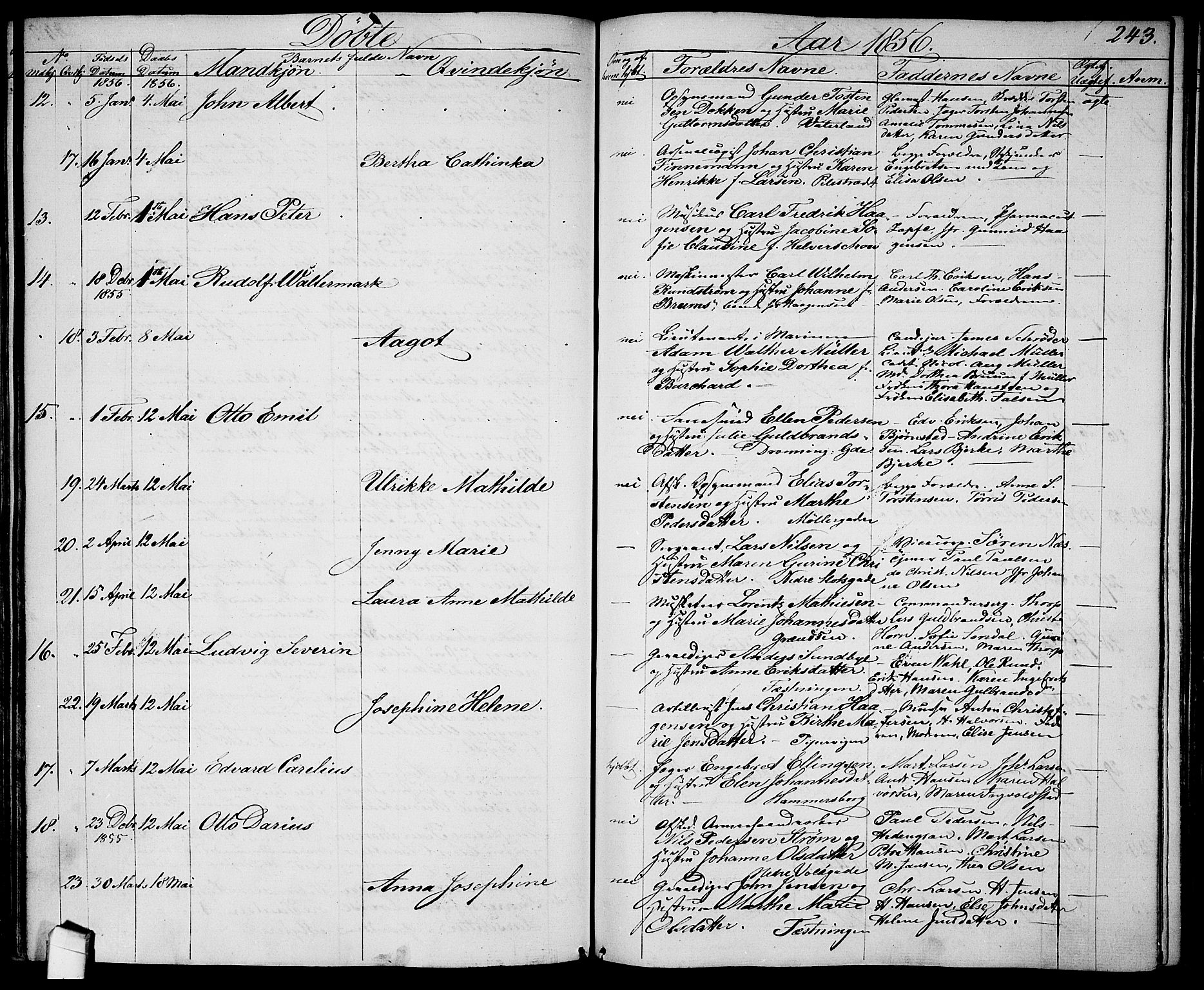 Garnisonsmenigheten Kirkebøker, AV/SAO-A-10846/G/Ga/L0005: Klokkerbok nr. 5, 1841-1860, s. 243