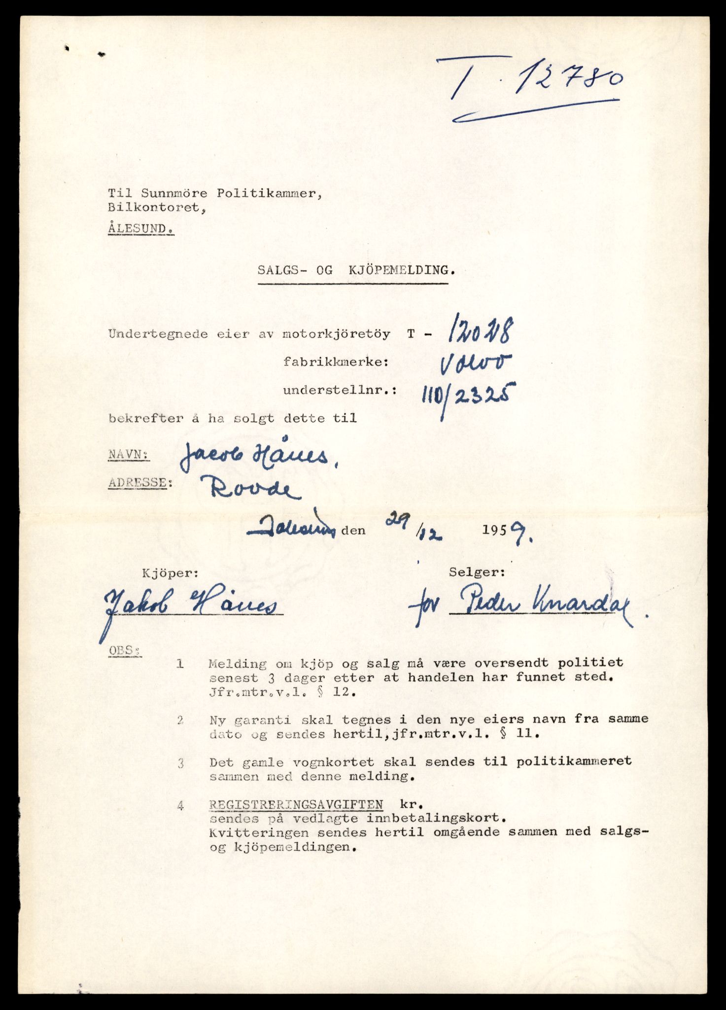 Møre og Romsdal vegkontor - Ålesund trafikkstasjon, AV/SAT-A-4099/F/Fe/L0035: Registreringskort for kjøretøy T 12653 - T 12829, 1927-1998, s. 2098