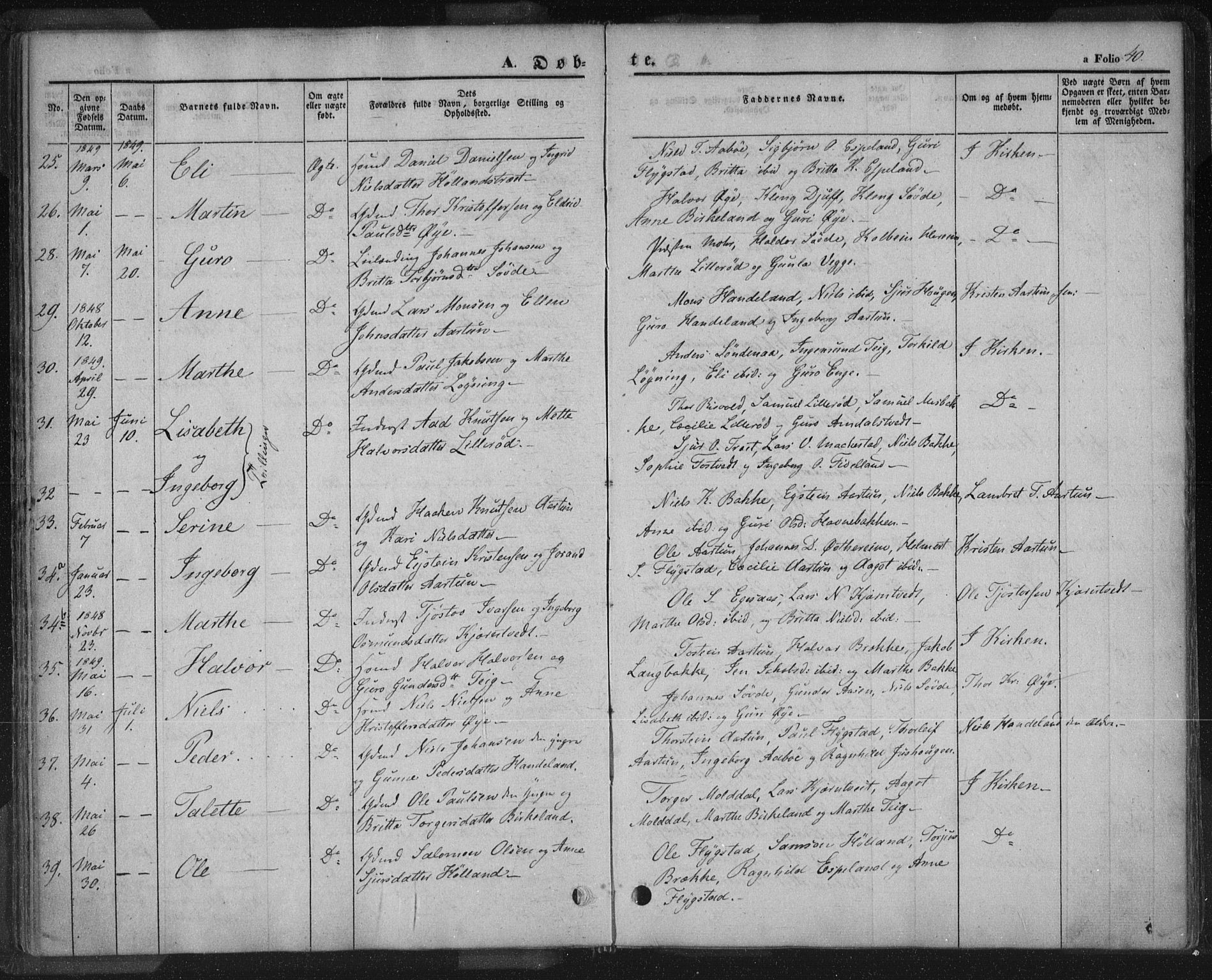 Sand sokneprestkontor, AV/SAST-A-101848/01/III/L0002: Ministerialbok nr. A 2, 1838-1859, s. 40