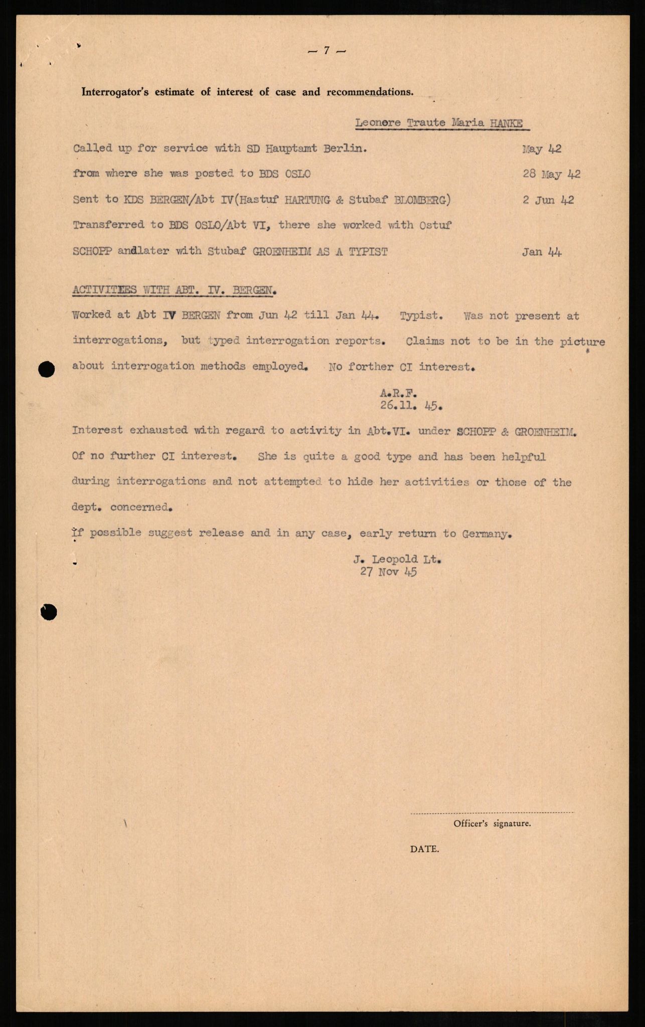 Forsvaret, Forsvarets overkommando II, RA/RAFA-3915/D/Db/L0011: CI Questionaires. Tyske okkupasjonsstyrker i Norge. Tyskere., 1945-1946, s. 510