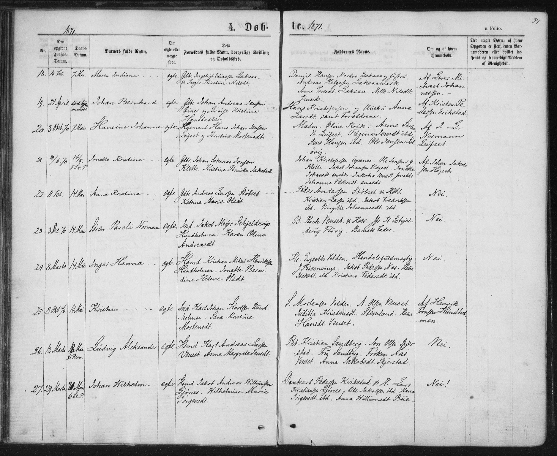 Ministerialprotokoller, klokkerbøker og fødselsregistre - Nordland, AV/SAT-A-1459/852/L0739: Ministerialbok nr. 852A09, 1866-1877, s. 34