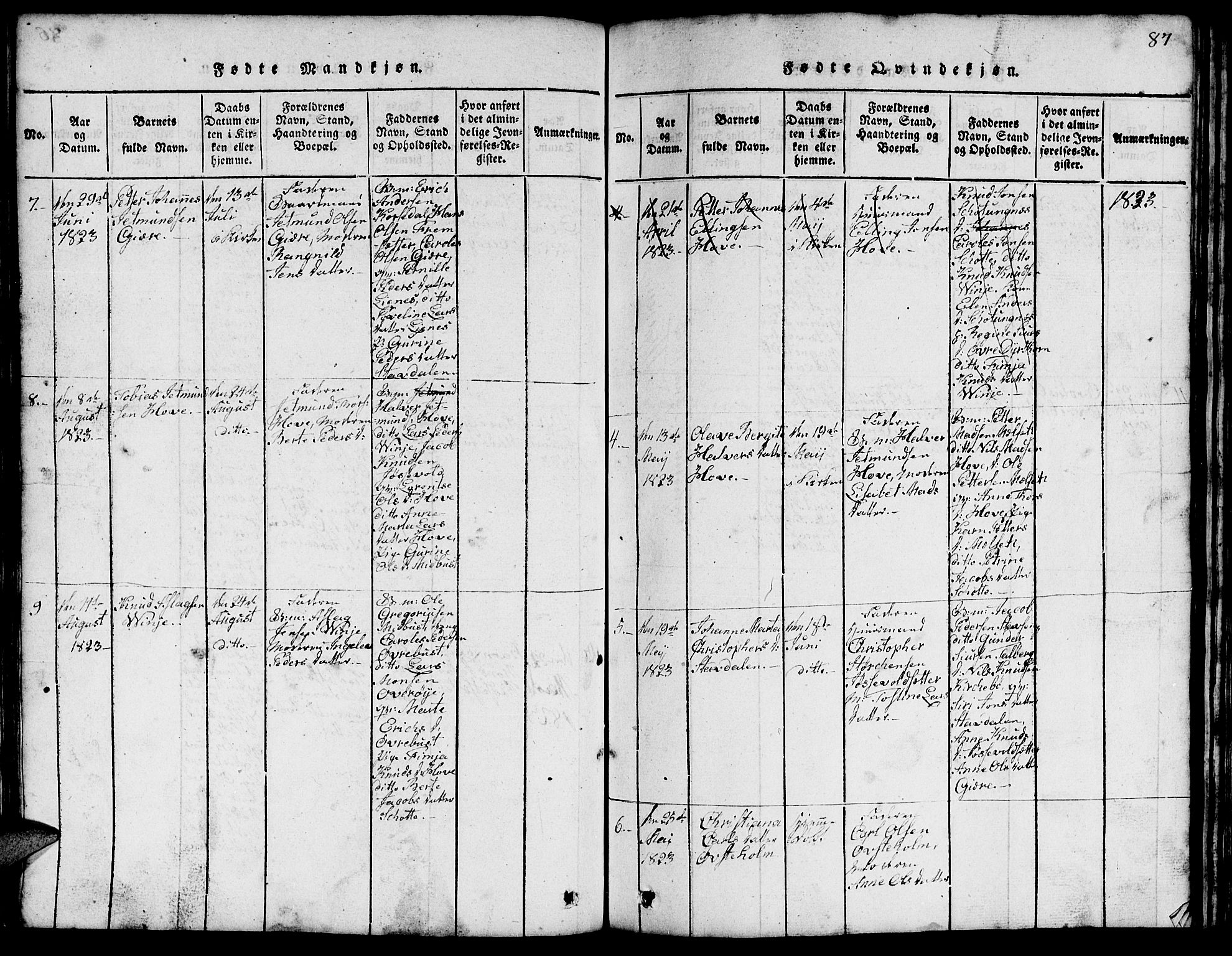 Ministerialprotokoller, klokkerbøker og fødselsregistre - Møre og Romsdal, AV/SAT-A-1454/520/L0289: Klokkerbok nr. 520C01, 1817-1837, s. 87