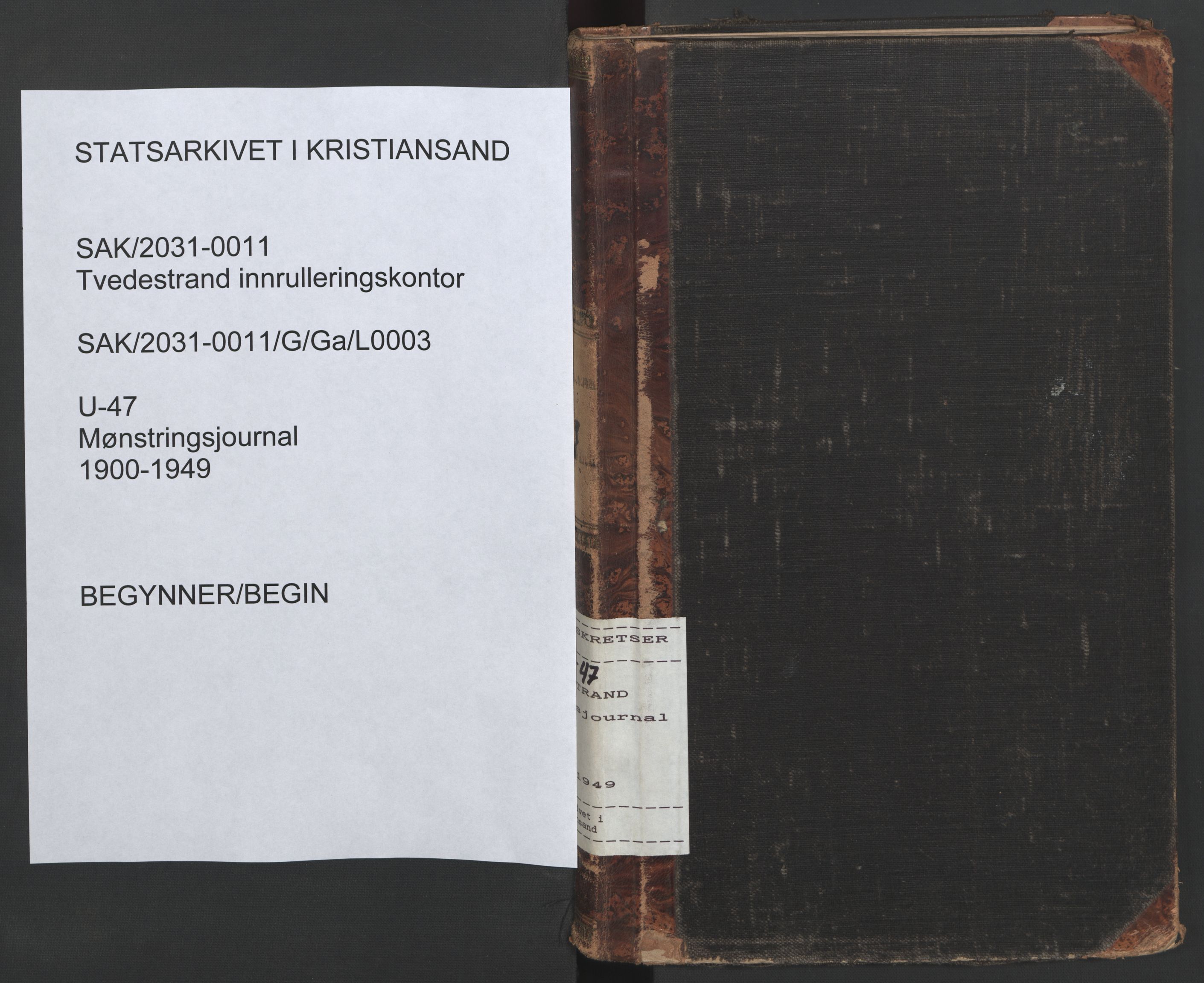 Tvedestrand mønstringskrets, SAK/2031-0011/G/Ga/L0003: Mønstringsjournal, U-47, 1900-1949, s. 1