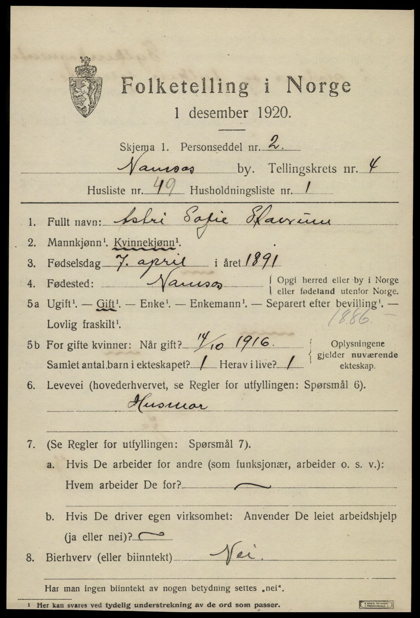 SAT, Folketelling 1920 for 1703 Namsos ladested, 1920, s. 5617