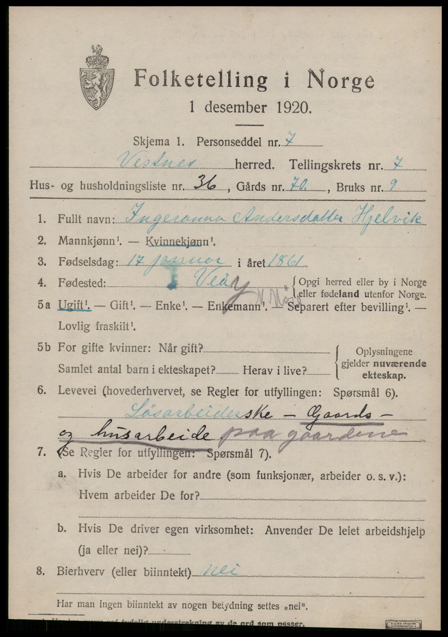 SAT, Folketelling 1920 for 1535 Vestnes herred, 1920, s. 5535