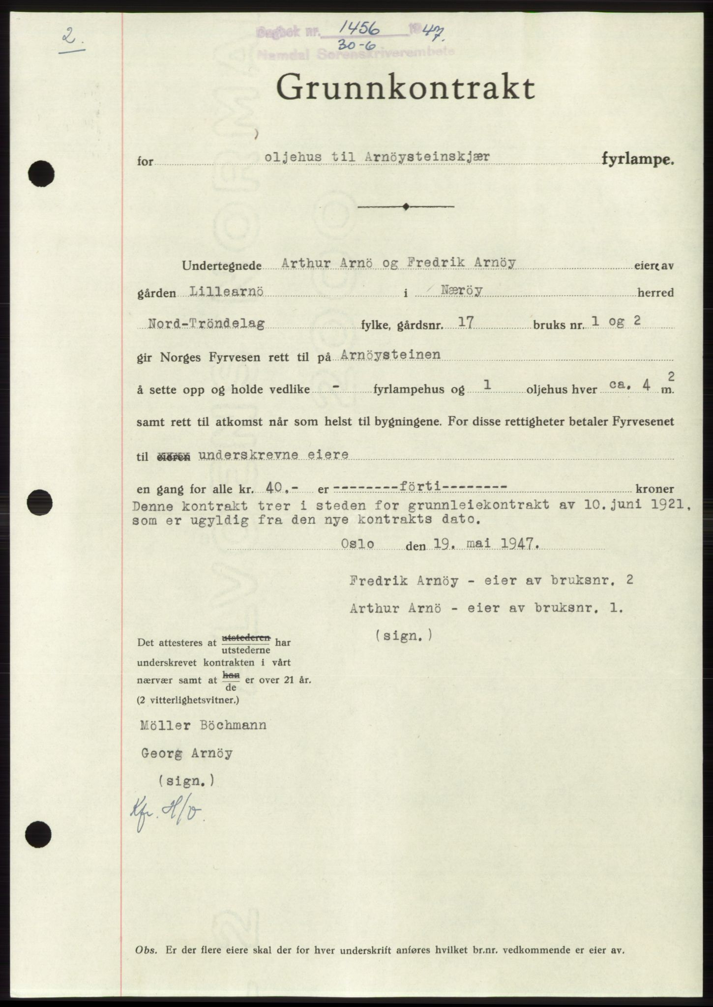 Namdal sorenskriveri, SAT/A-4133/1/2/2C: Pantebok nr. -, 1947-1947, Dagboknr: 1456/1947
