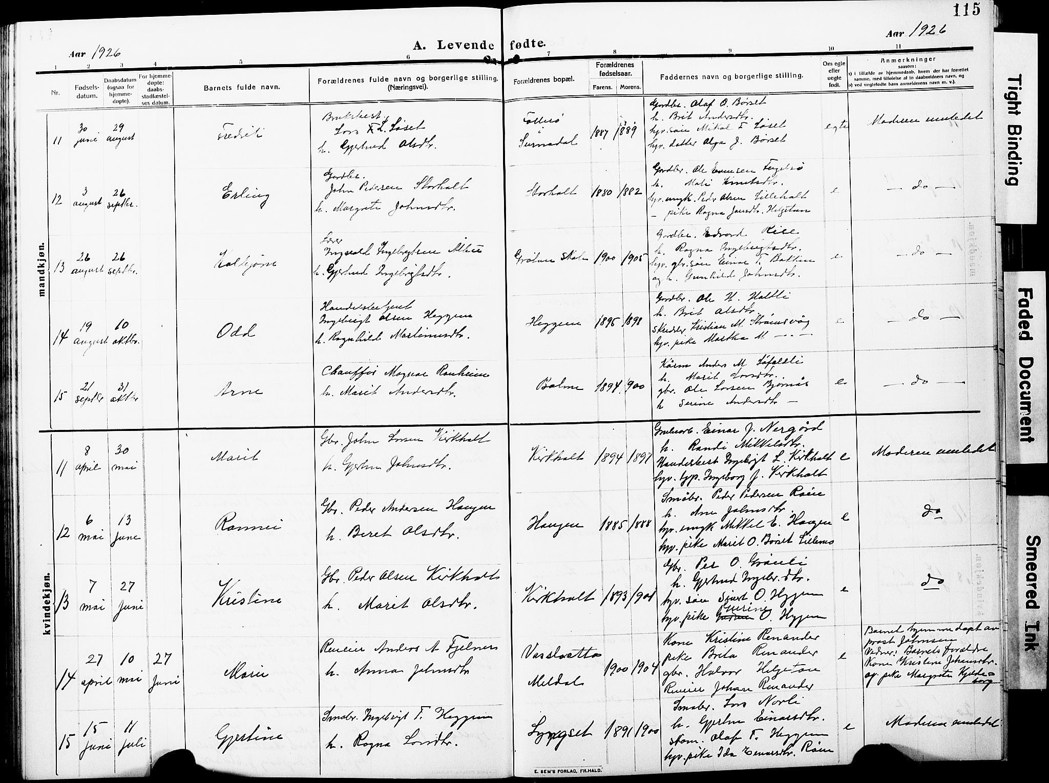 Ministerialprotokoller, klokkerbøker og fødselsregistre - Møre og Romsdal, AV/SAT-A-1454/598/L1079: Klokkerbok nr. 598C04, 1909-1927, s. 115