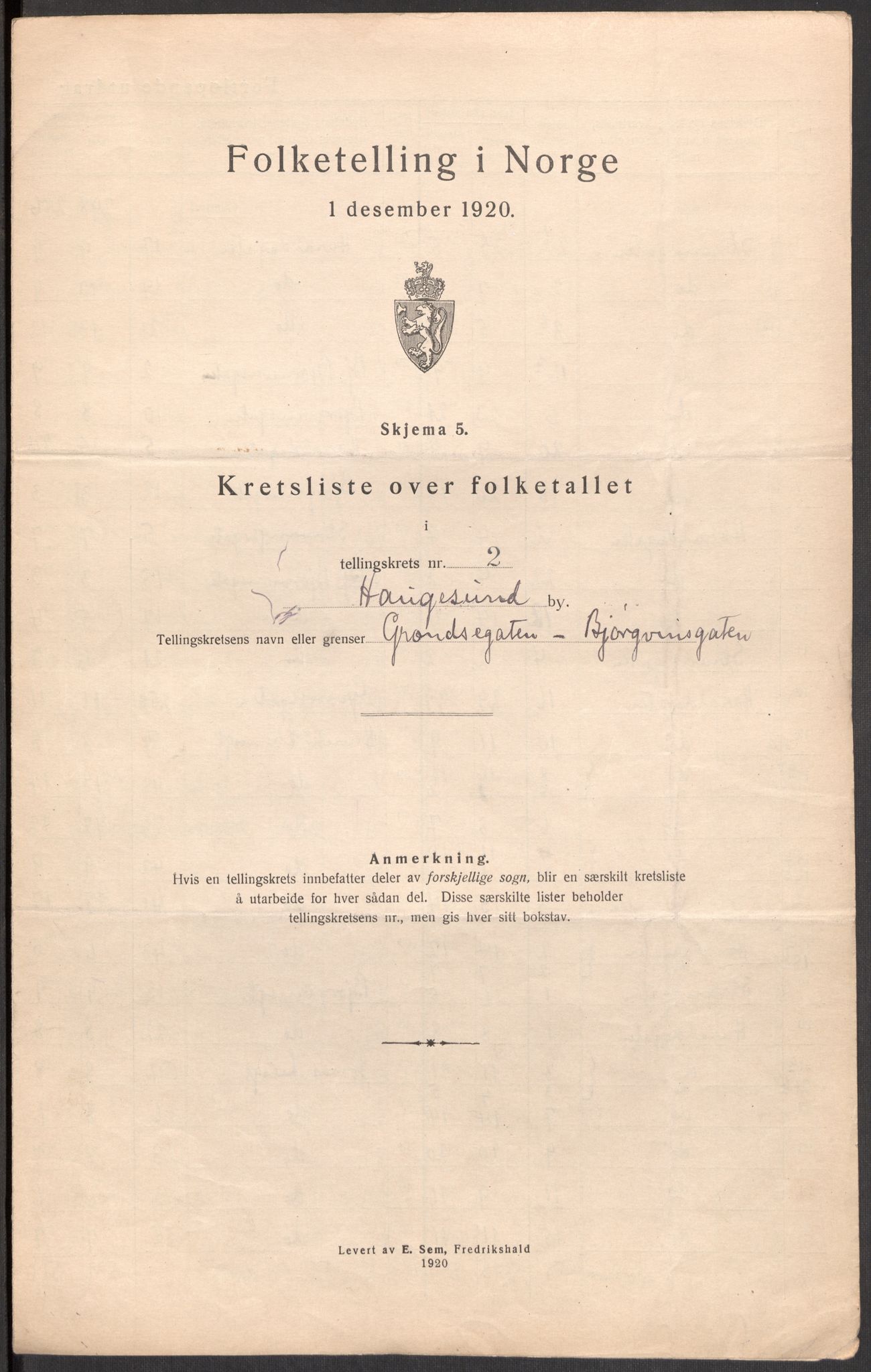 SAST, Folketelling 1920 for 1106 Haugesund kjøpstad, 1920, s. 9