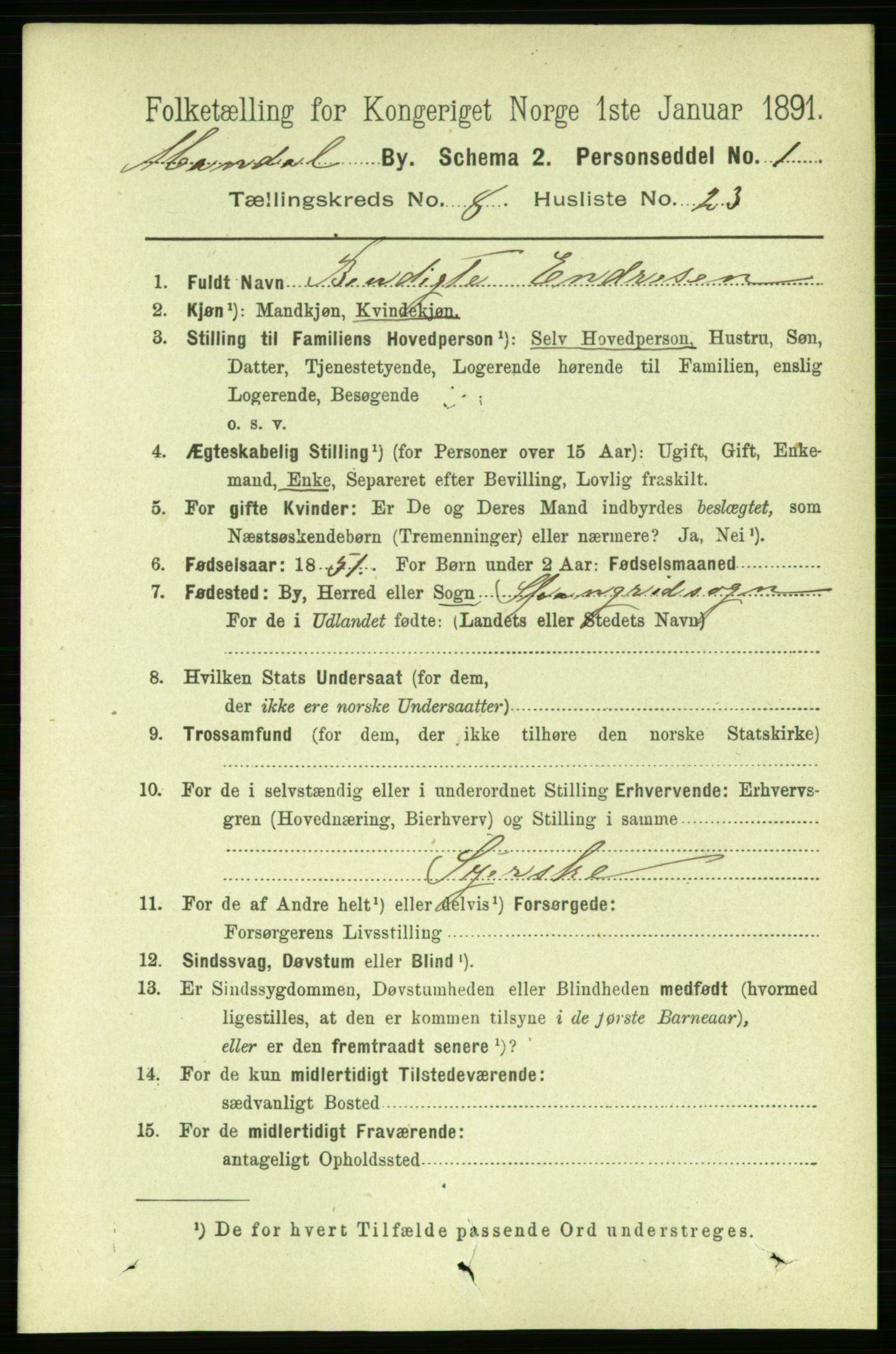 RA, Folketelling 1891 for 1002 Mandal ladested, 1891, s. 2473