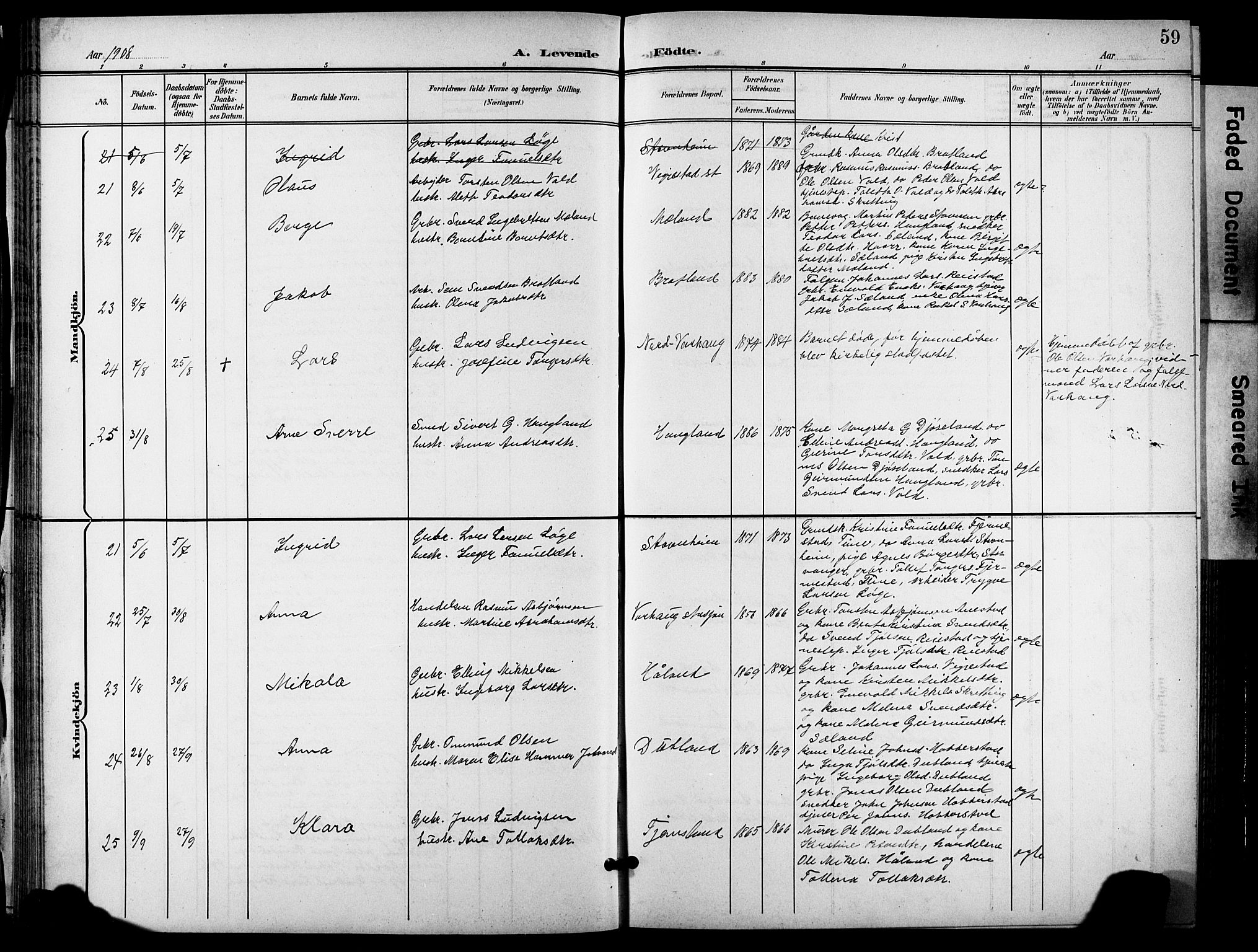 Hå sokneprestkontor, AV/SAST-A-101801/001/30BB/L0006: Klokkerbok nr. B 6, 1900-1924, s. 59