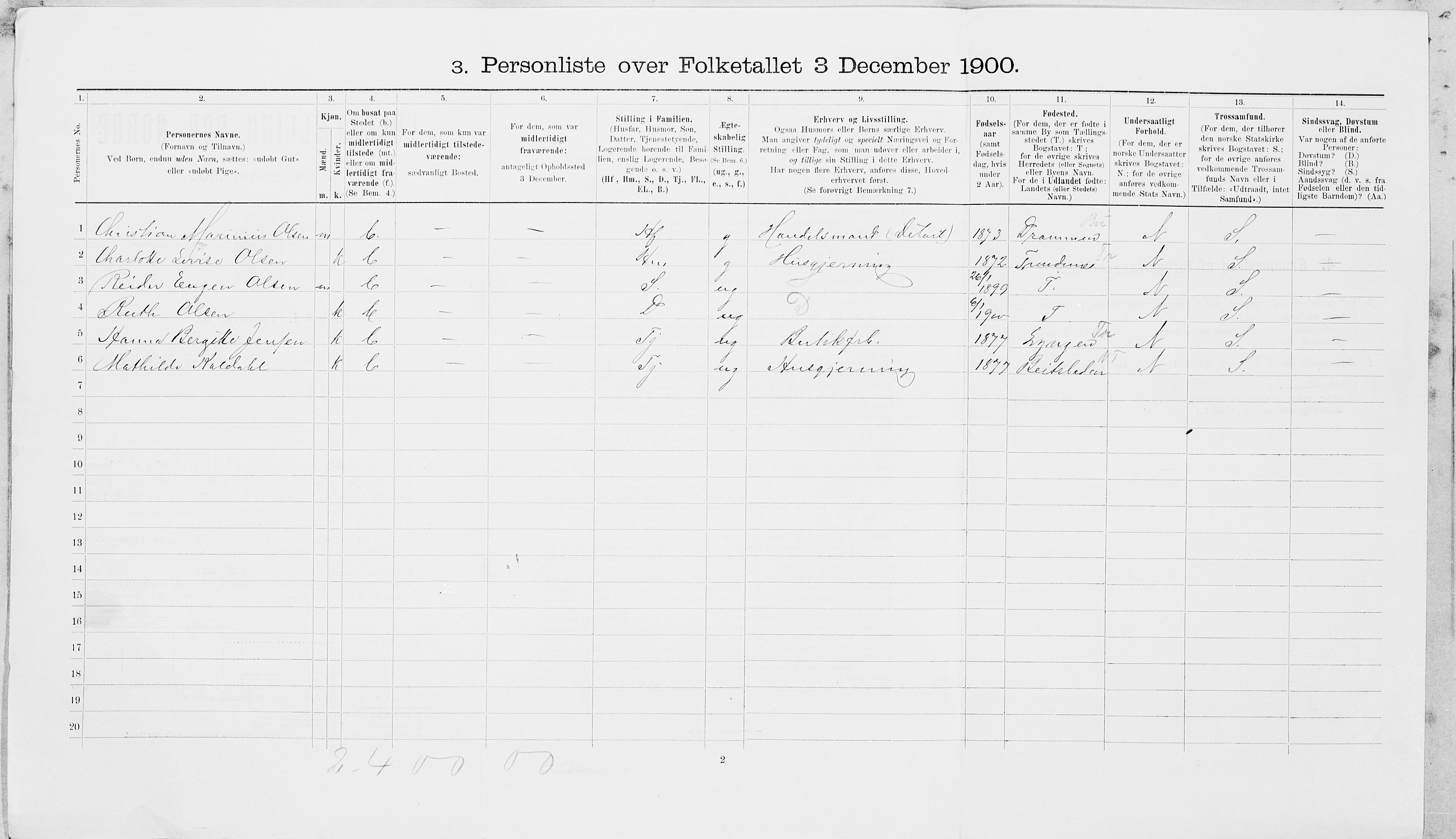 SAT, Folketelling 1900 for 1703 Namsos ladested, 1900, s. 916