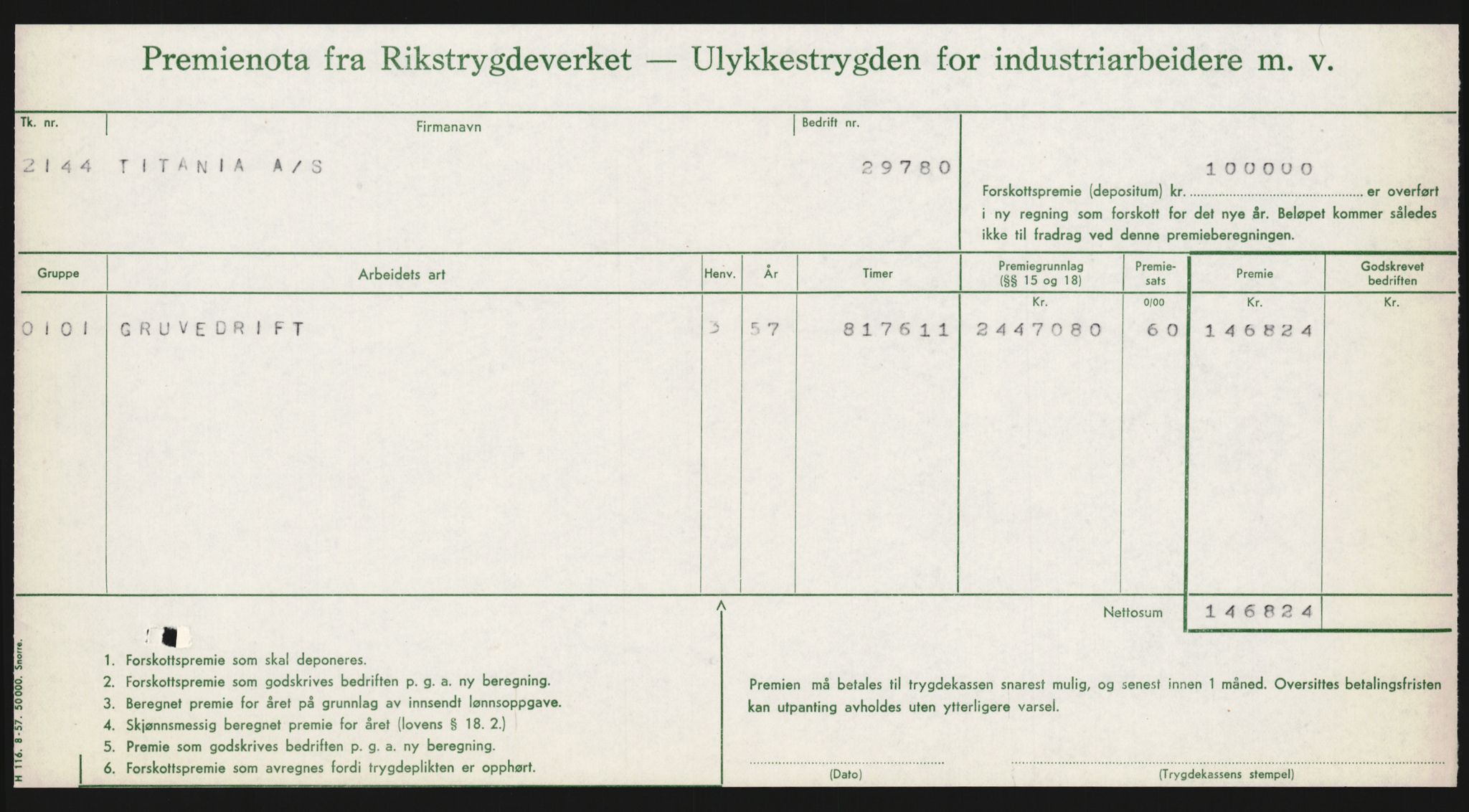 Rikstrygdeverket, Ulykkestrygdavdelingen, 1. ulykkestrygdkontor, AV/RA-S-4852/D/Dk/L1525/0001: -- / Sokndal: 29780 A/S Titania (Gruvedrift), 1917-1959