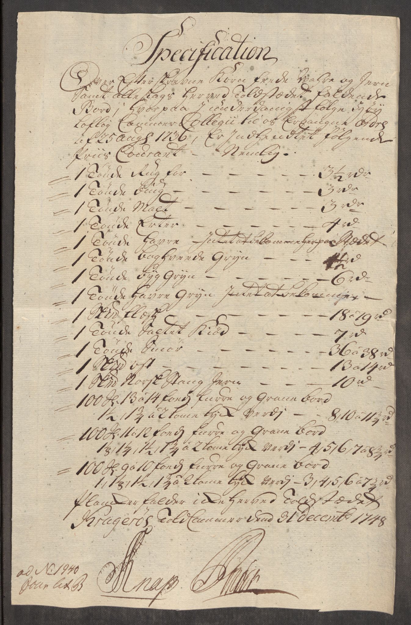 Rentekammeret inntil 1814, Realistisk ordnet avdeling, RA/EA-4070/Oe/L0003: [Ø1]: Priskuranter, 1745-1748, s. 810
