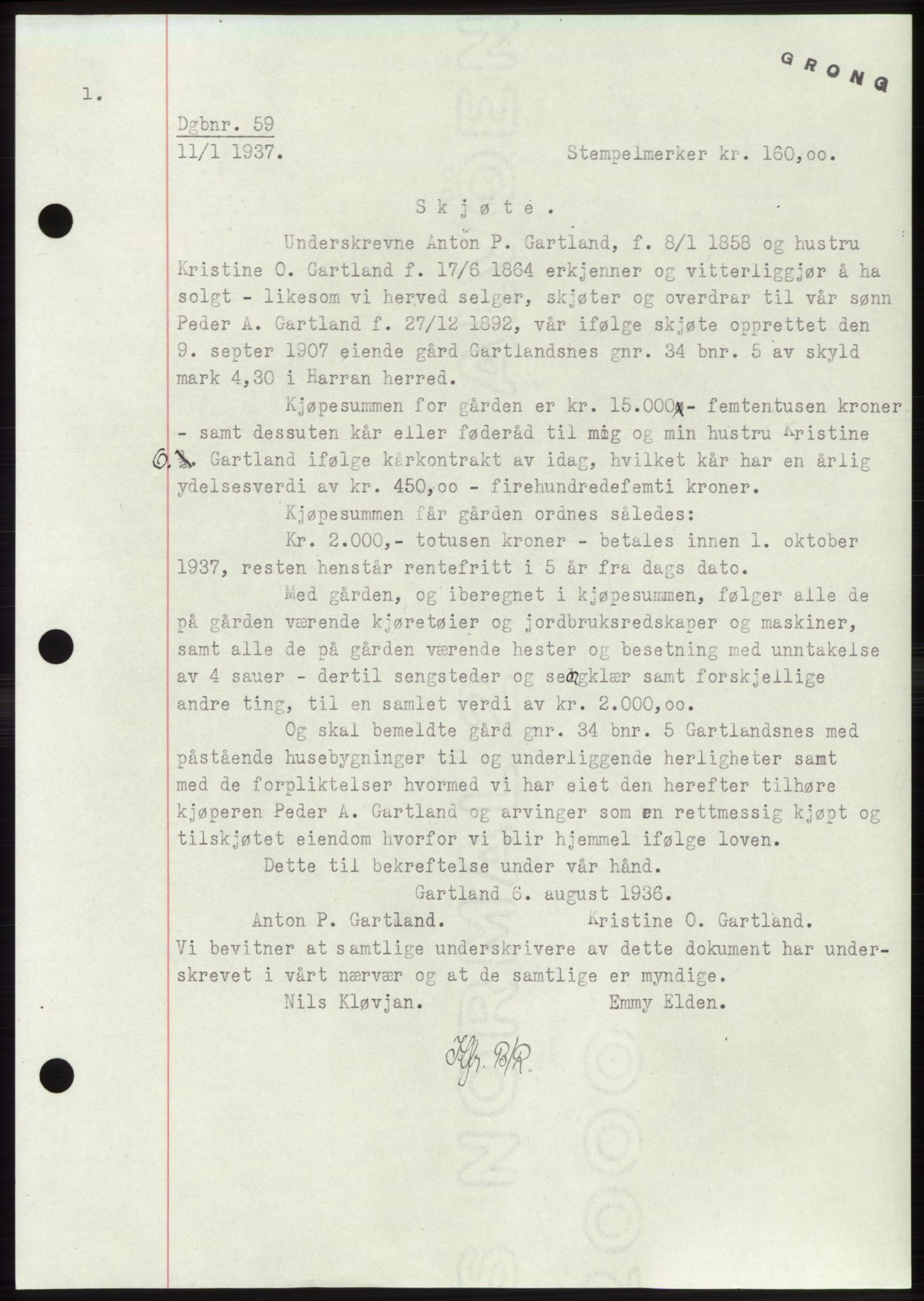 Namdal sorenskriveri, SAT/A-4133/1/2/2C: Pantebok nr. -, 1937-1939, Tingl.dato: 11.01.1937