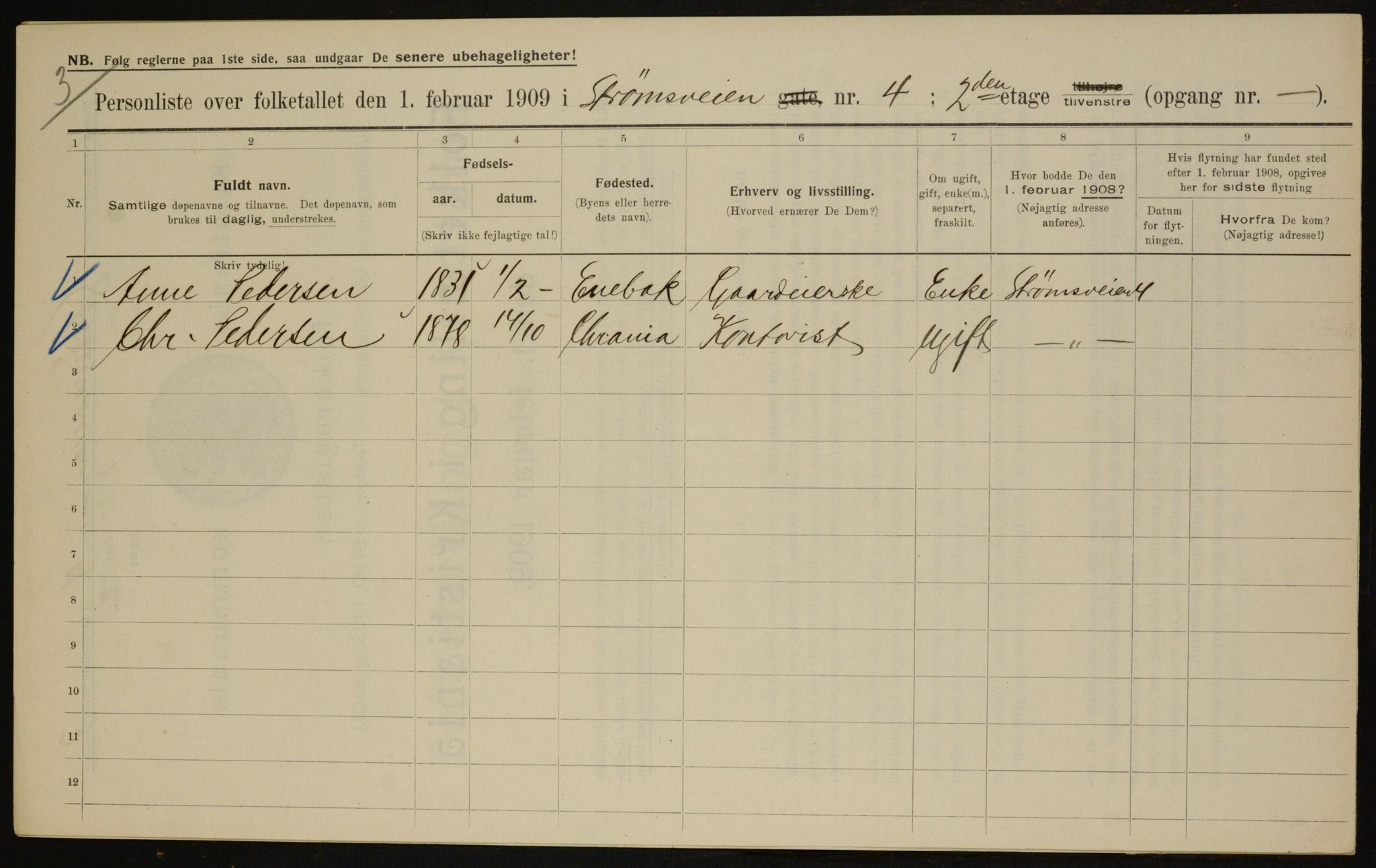 OBA, Kommunal folketelling 1.2.1909 for Kristiania kjøpstad, 1909, s. 94083