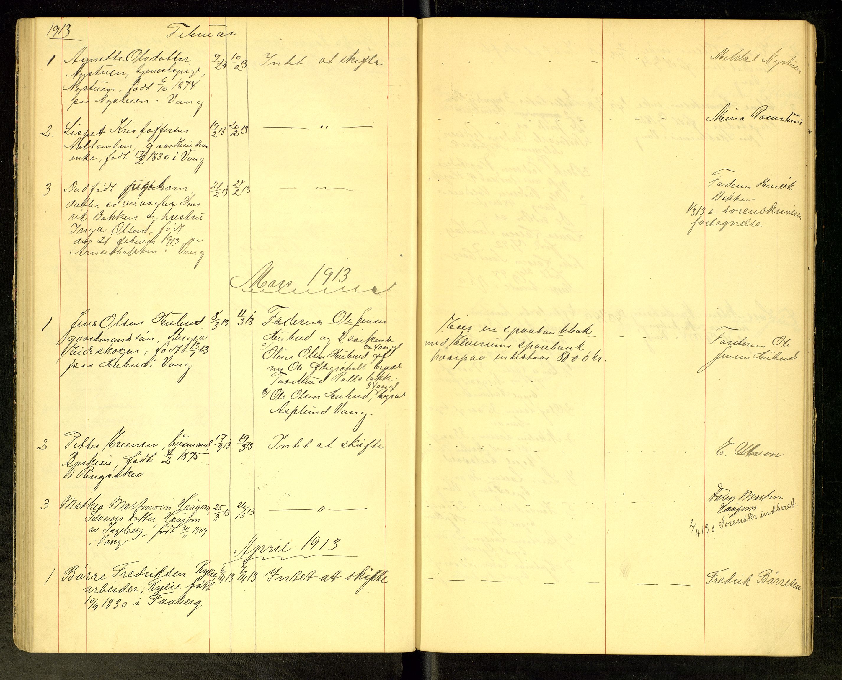 Vang, Hedmark, lensmannskontor, AV/SAH-LHV-018/H/Ha/L0006: Dødsfallsprotokoll, 1908-1915