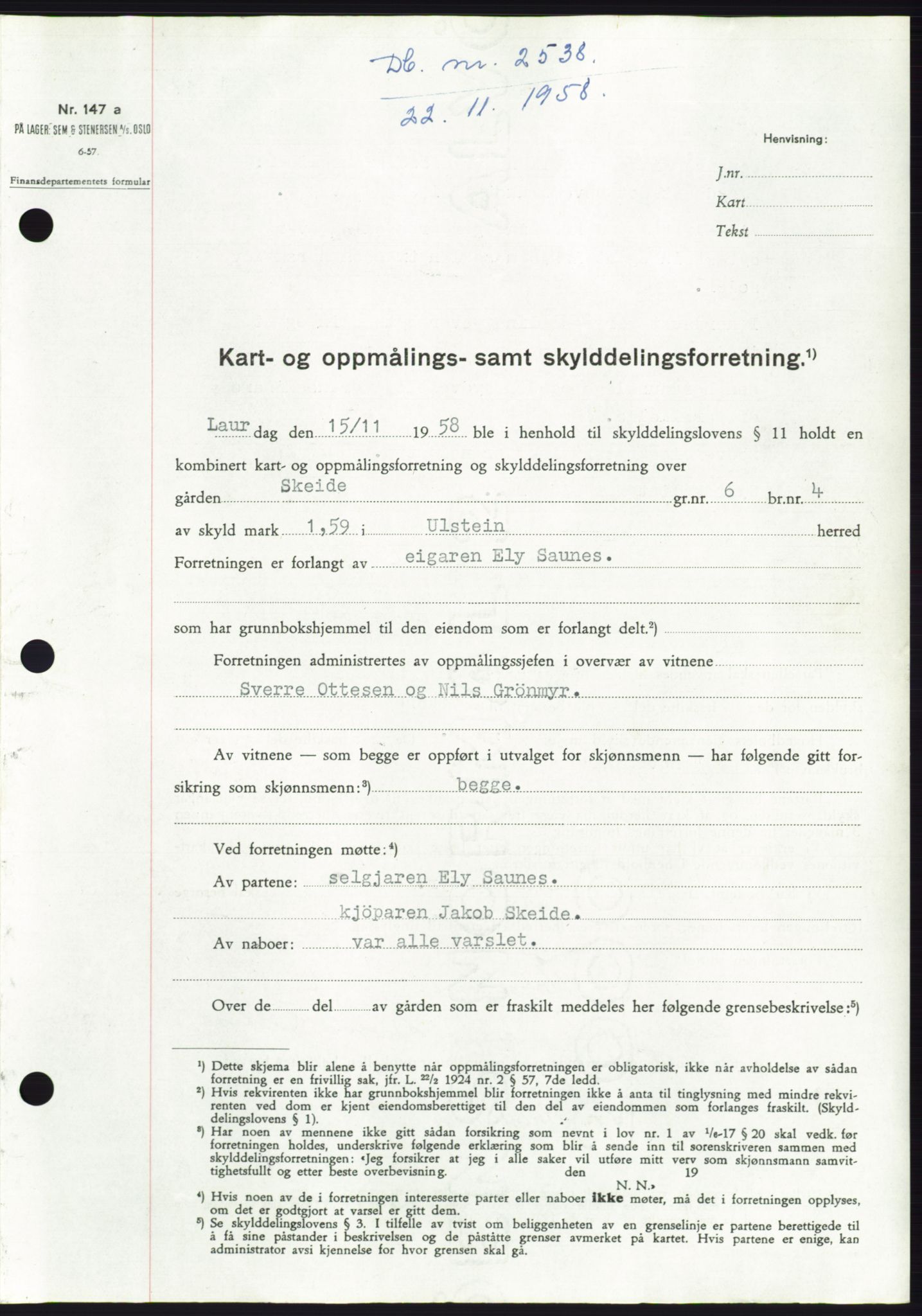 Søre Sunnmøre sorenskriveri, SAT/A-4122/1/2/2C/L0111: Pantebok nr. 37A, 1958-1959, Dagboknr: 2538/1958