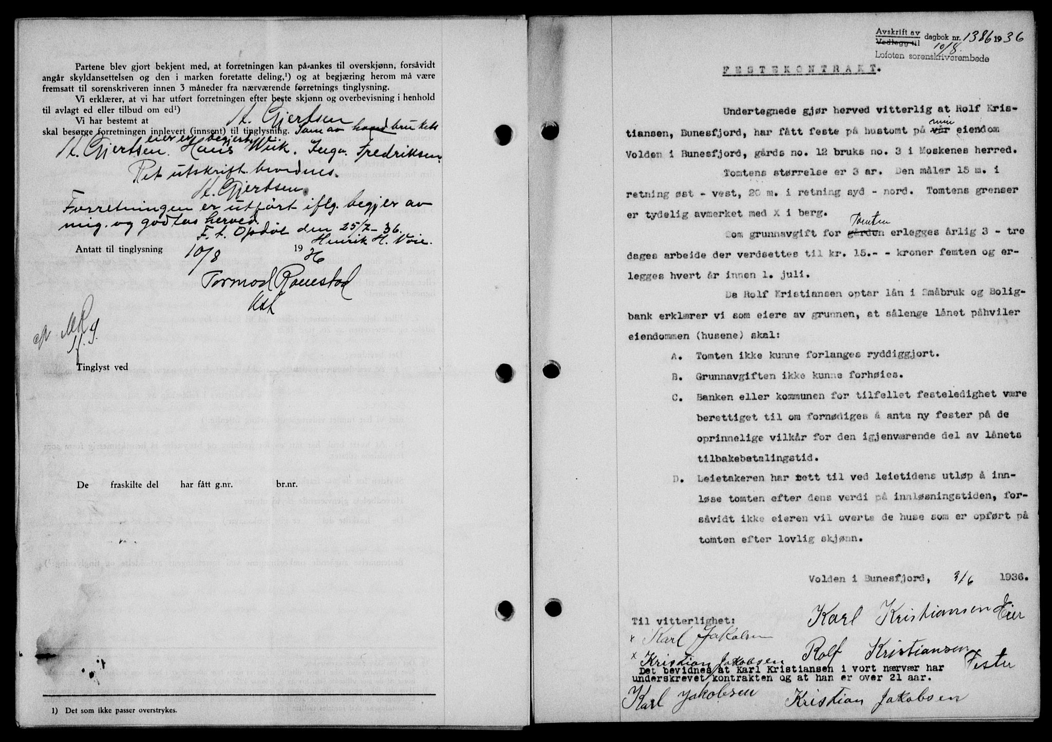 Lofoten sorenskriveri, SAT/A-0017/1/2/2C/L0001a: Pantebok nr. 1a, 1936-1937, Dagboknr: 1386/1936