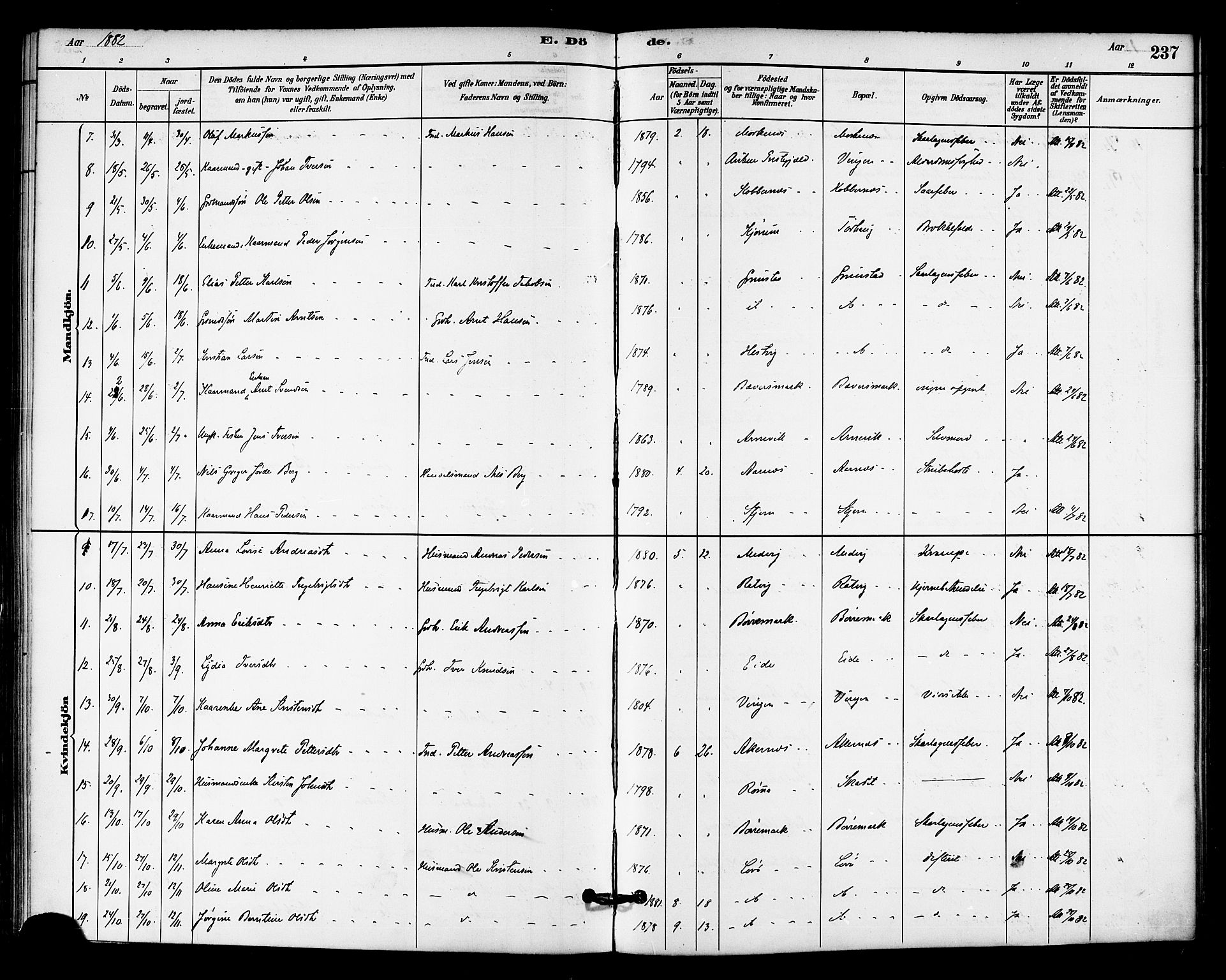 Ministerialprotokoller, klokkerbøker og fødselsregistre - Sør-Trøndelag, AV/SAT-A-1456/655/L0680: Ministerialbok nr. 655A09, 1880-1894, s. 237