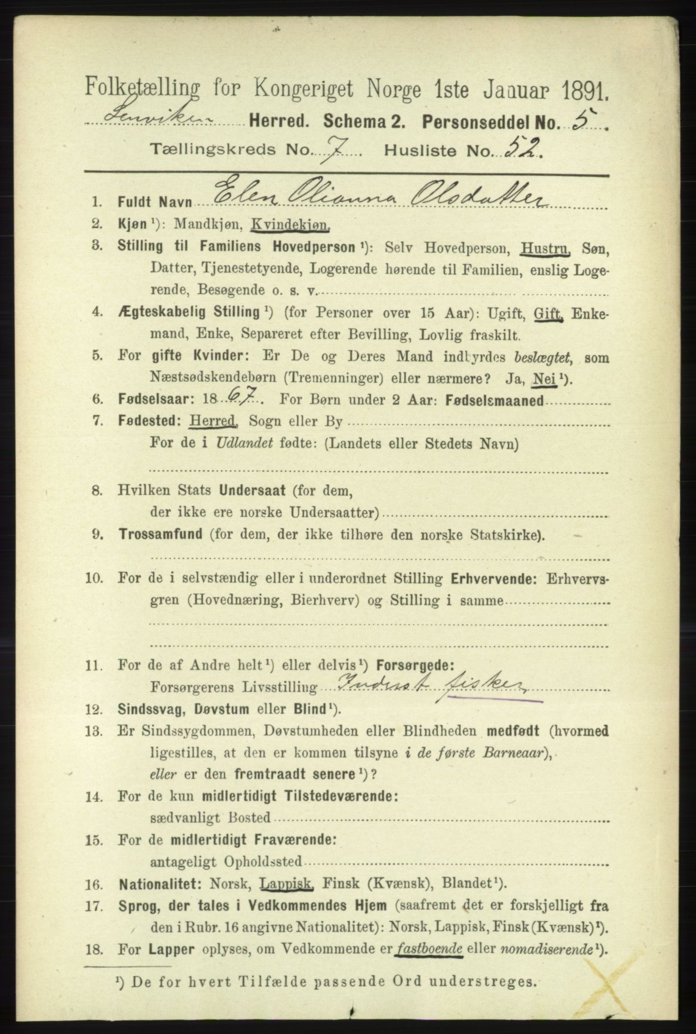 RA, Folketelling 1891 for 1931 Lenvik herred, 1891, s. 4102