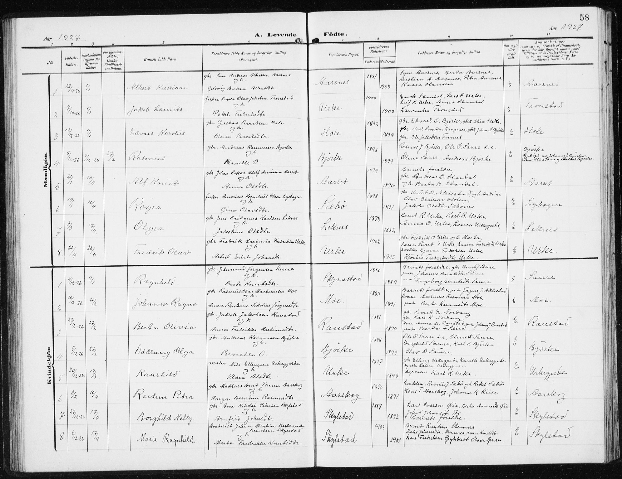 Ministerialprotokoller, klokkerbøker og fødselsregistre - Møre og Romsdal, AV/SAT-A-1454/515/L0216: Klokkerbok nr. 515C03, 1906-1941, s. 58