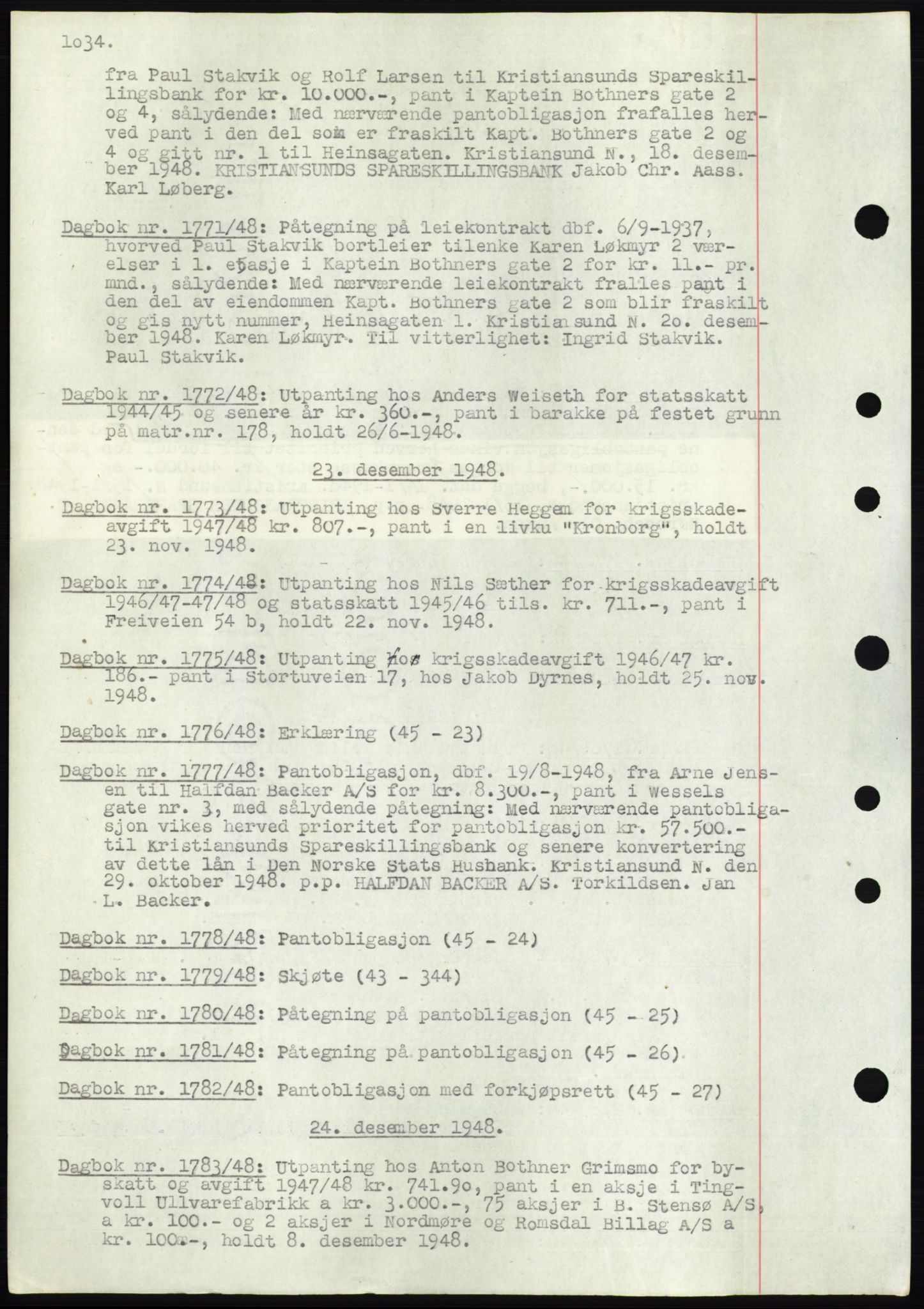 Kristiansund byfogd, AV/SAT-A-4587/A/27: Pantebok nr. 32b, 1945-1950, Dagboknr: 1773/1948